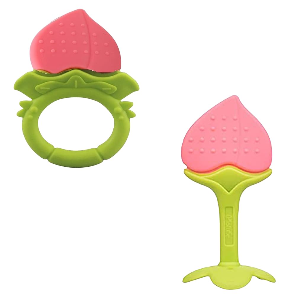 Kritiu BPA-Free Silicone Baby Teething Toys - Soft Fruit Teether & Gum Massager Set for Infants 0-12 Months (Peach) | Soothe Sore Gums During Teething | Perfect for Home, Travel & Daycare Use