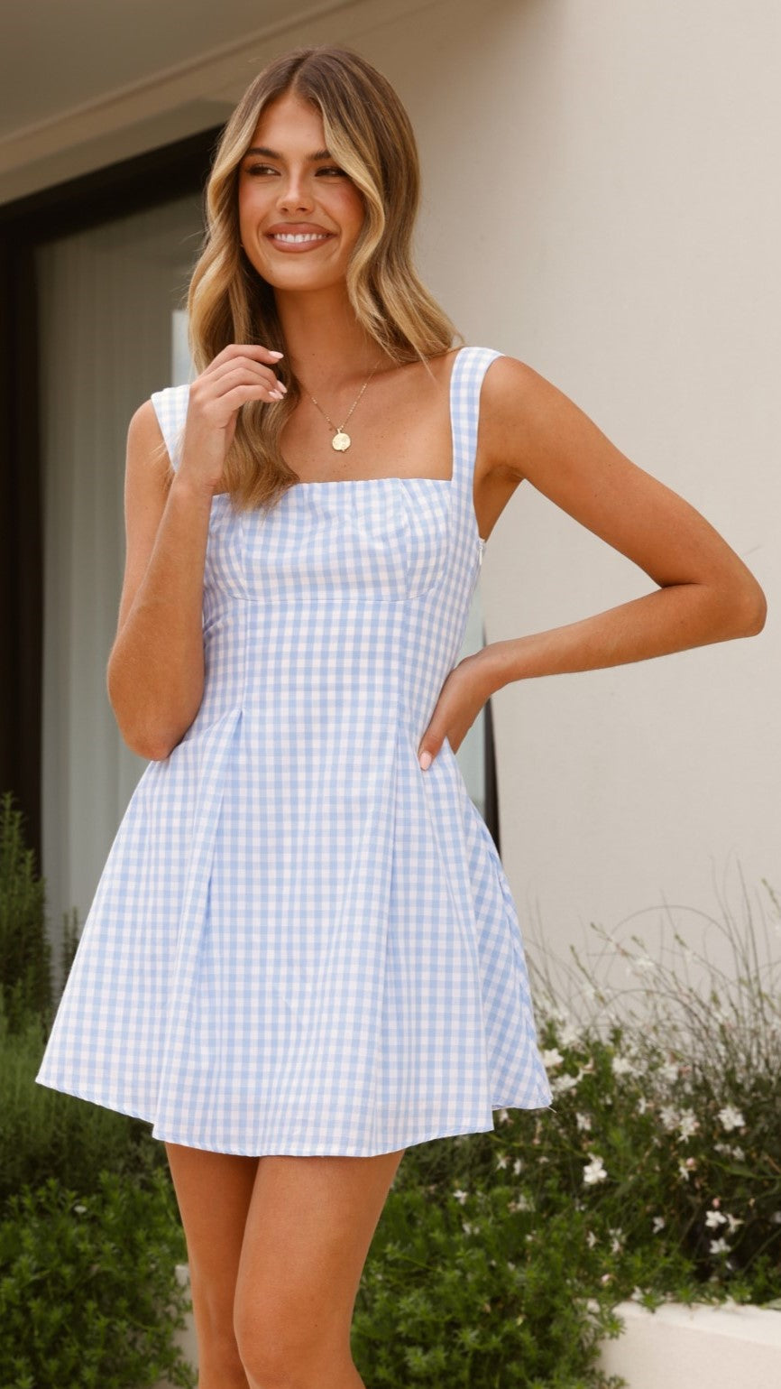 Jailene Mini Dress - Flowy Summer Picnic Blue Sundress for Women | Beach, Party & Outdoor Occasions