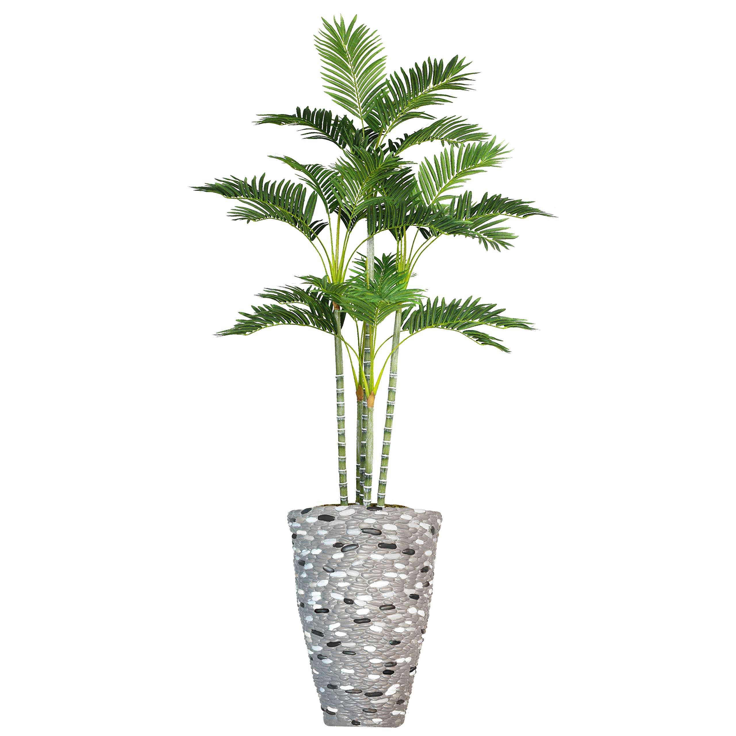Vintage Green Emerald Artificial Faux Palm Tree in Fiberstone Planter - 81 Inch Tall Indoor/Outdoor Decor for Living Room, Office, or Patio