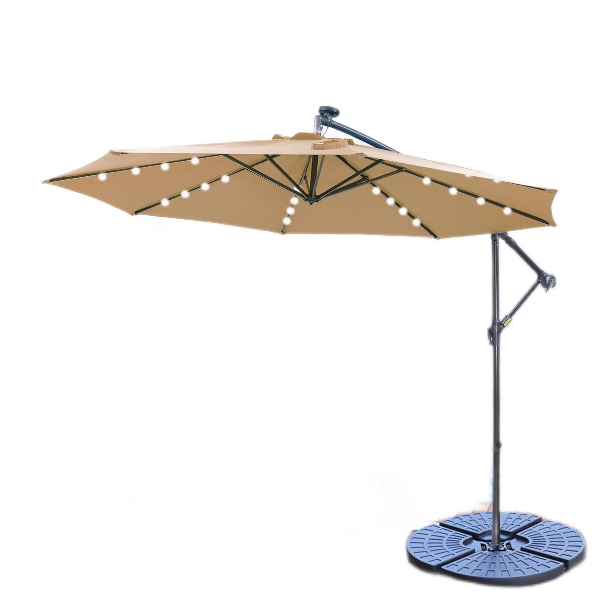 10FT Solar LED Cantilever Umbrella with Cross Base - Outdoor Patio Umbrella with Lights for Garden, Deck, Pool & Backyard - Perfect for Shade & Ambiance at BBQs, Lounging & Outdoor Dining