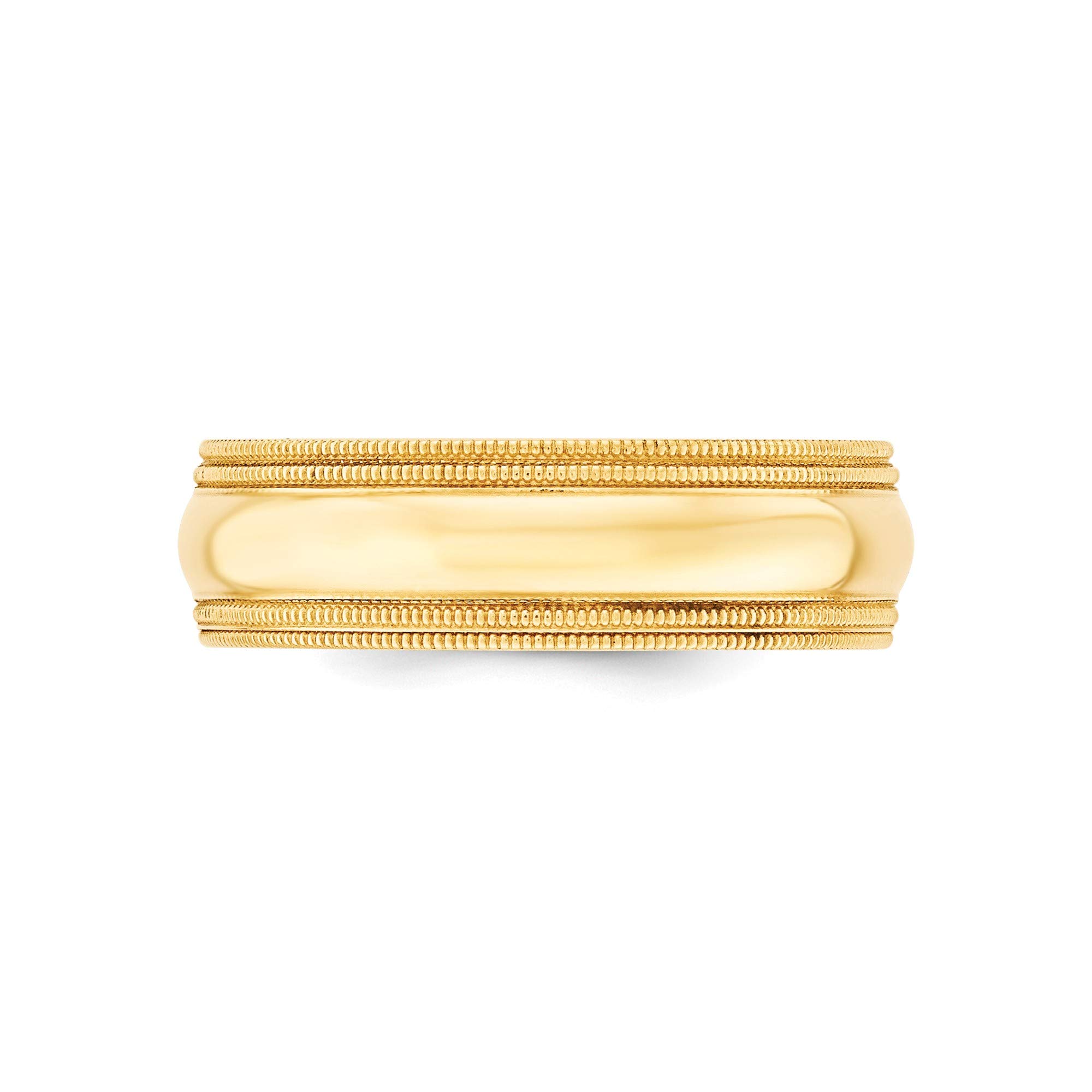 14k Yellow Gold 7mm Milgrain Comfort Fit Ring - Size 9.5 for Wedding Bands