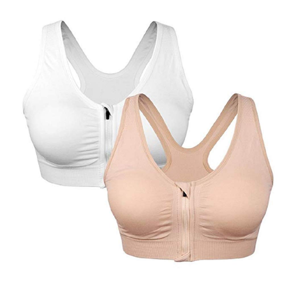 2 Pack Seamless Women's Zip Front Sports Bra - High Impact Support, Wireless Post-Surgery Bra for Yoga, Running & Gym Workouts - Comfortable Built-in Padding for Active Lifestyles