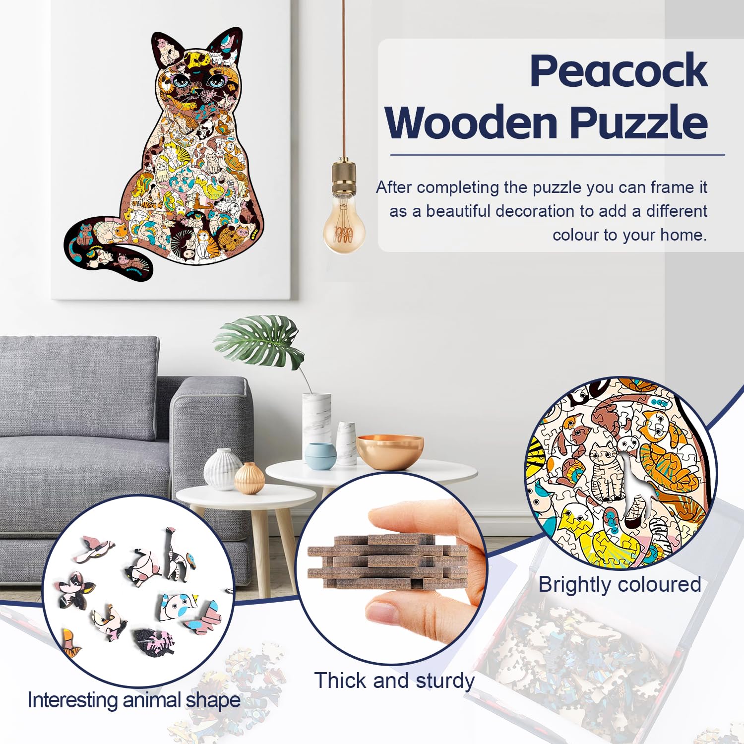 200-Piece Wooden Animal Shaped Puzzle for Adults & Kids - Unique Cat Puzzle with Gift Box - Perfect for Family Game Night & Educational Play