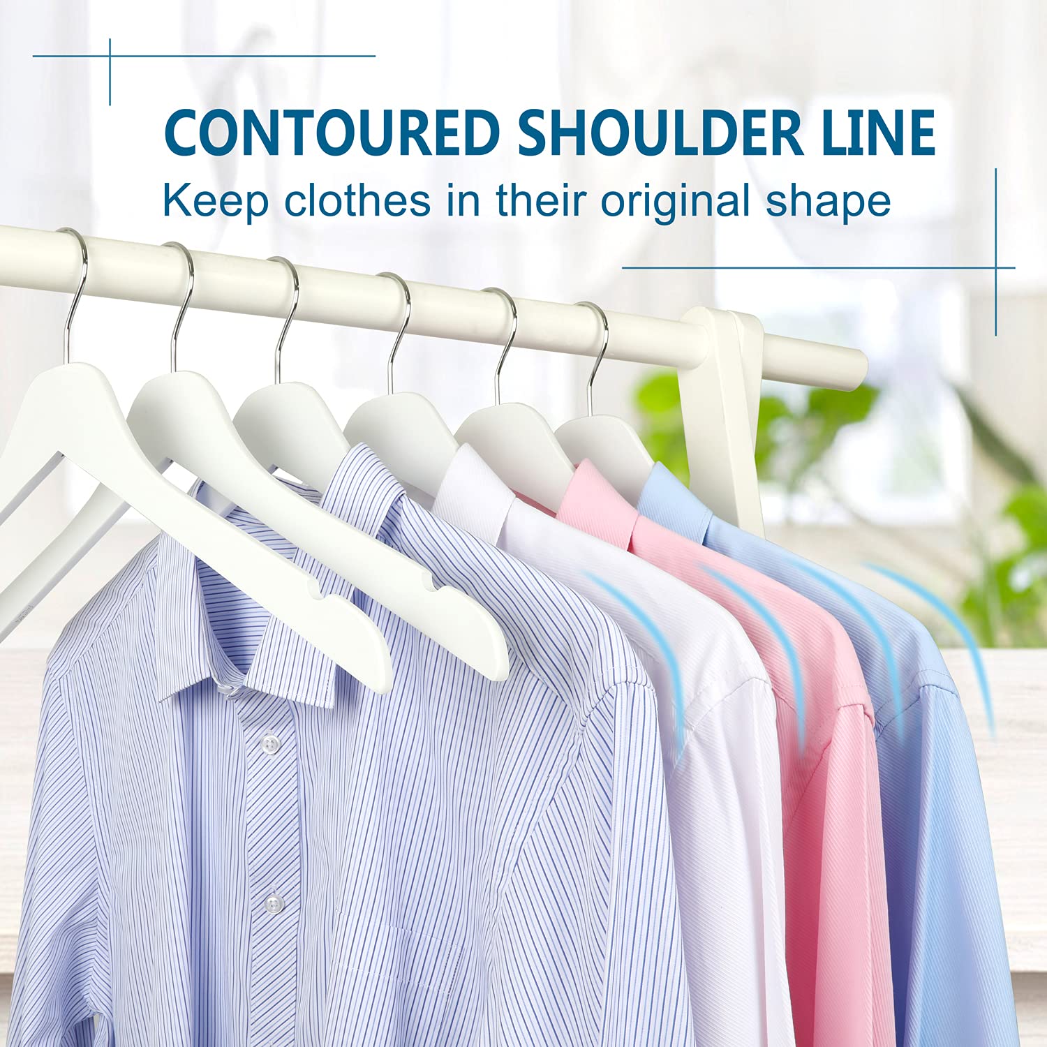 TOPIA 30 Pack White Wooden Clothes Hangers - 0.28 Inch Slim Space Saving Hangers with Smooth Notches for Shirts, Coats & Camisoles | Durable Flat Design Wood Hanger for Closet Organization & Retail Display