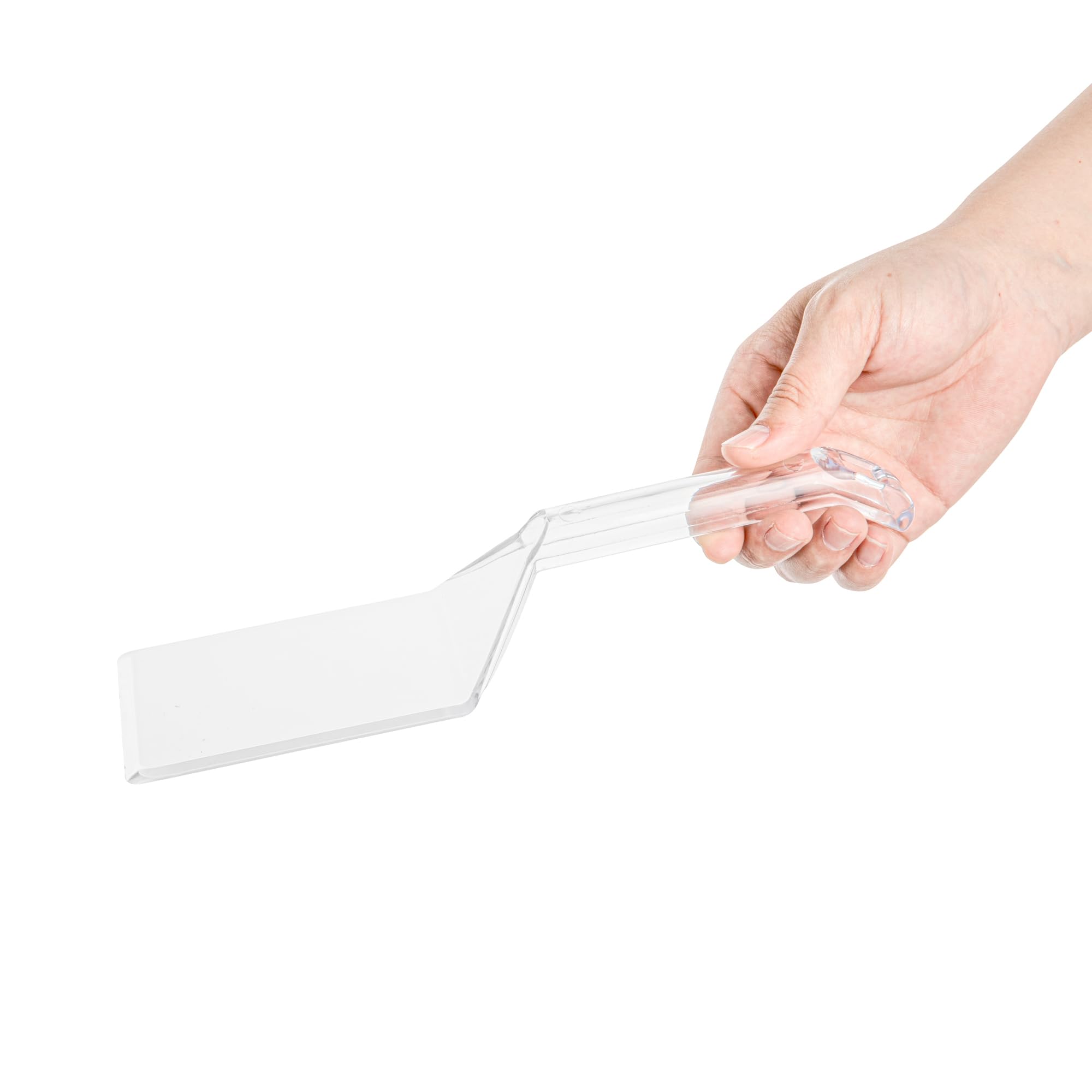 Restaurantware Cater Tek 10 Inch Disposable Serving Spatulas - 100 Pack Heavy-Duty Clear Plastic Lasagna Spatulas with Wide Edge & Comfortable Handle for Brownies, Cakes, Eggs - Perfect for Catering, Buffets, and Food Service