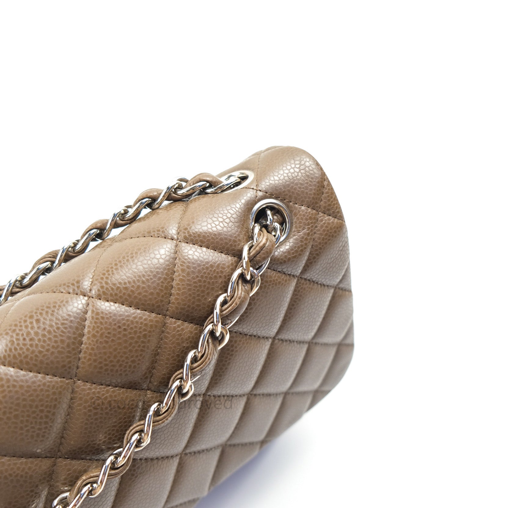 Chanel Classic Double Flap Quilted Jumbo Bag in Khaki Caviar Leather with Silver Hardware - Luxury Designer Handbag for Women, Perfect for Work, Evening Events & Everyday Use