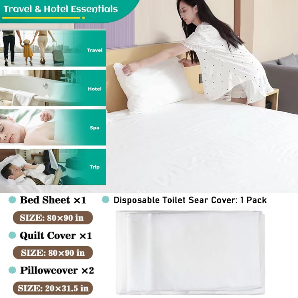 Disposable Bed Sheets Travel Bedding Set - King Size Portable Cotton Hotel Sheets with Quilt Cover & Pillowcase (4-Piece Pack) | Perfect for Travel, Camping, Business Trips & Emergency Essentials