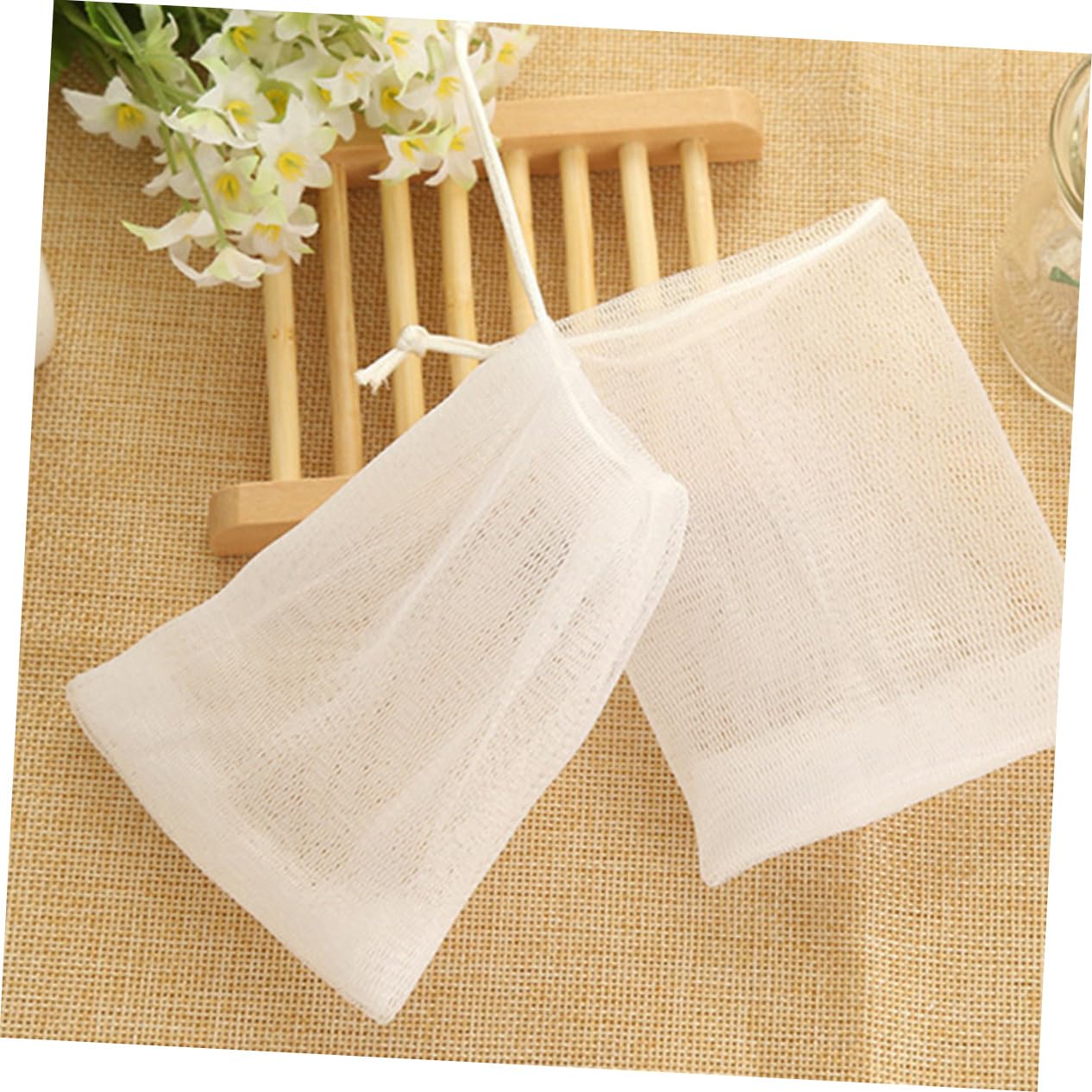 NOLITOY 10 Pack Travel Soap Bags - Reusable Mesh Pouch for Soap, Facial Cleanser & Exfoliating - Portable Foaming Soap Saver Net for Camping, Gym, Travel & Car Wash (White)
