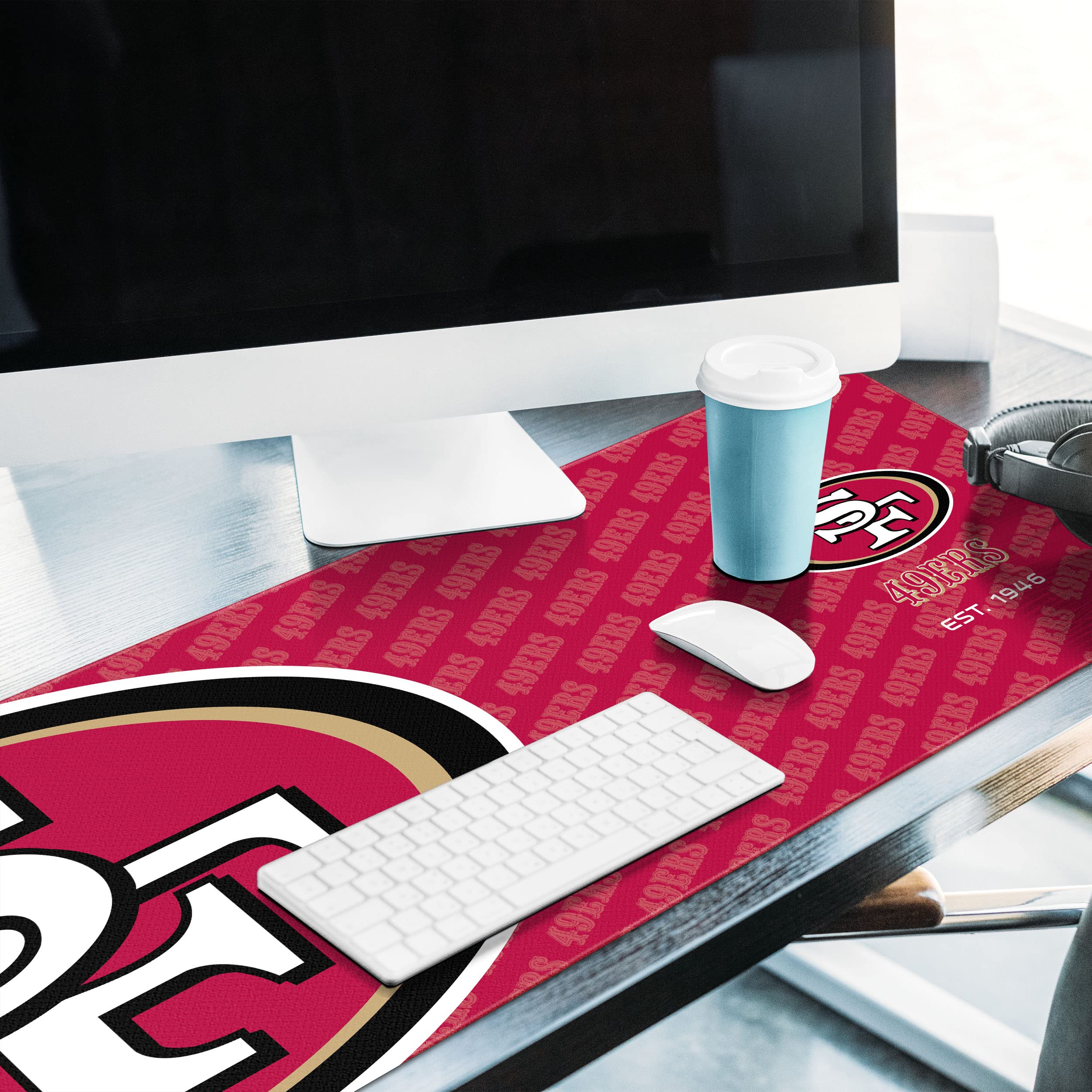 YouTheFan NFL San Francisco 49ers Logo Series Desk Pad - Non-Slip Mouse Pad & Office Desk Mat for Football Fans, Gaming & Work Setup