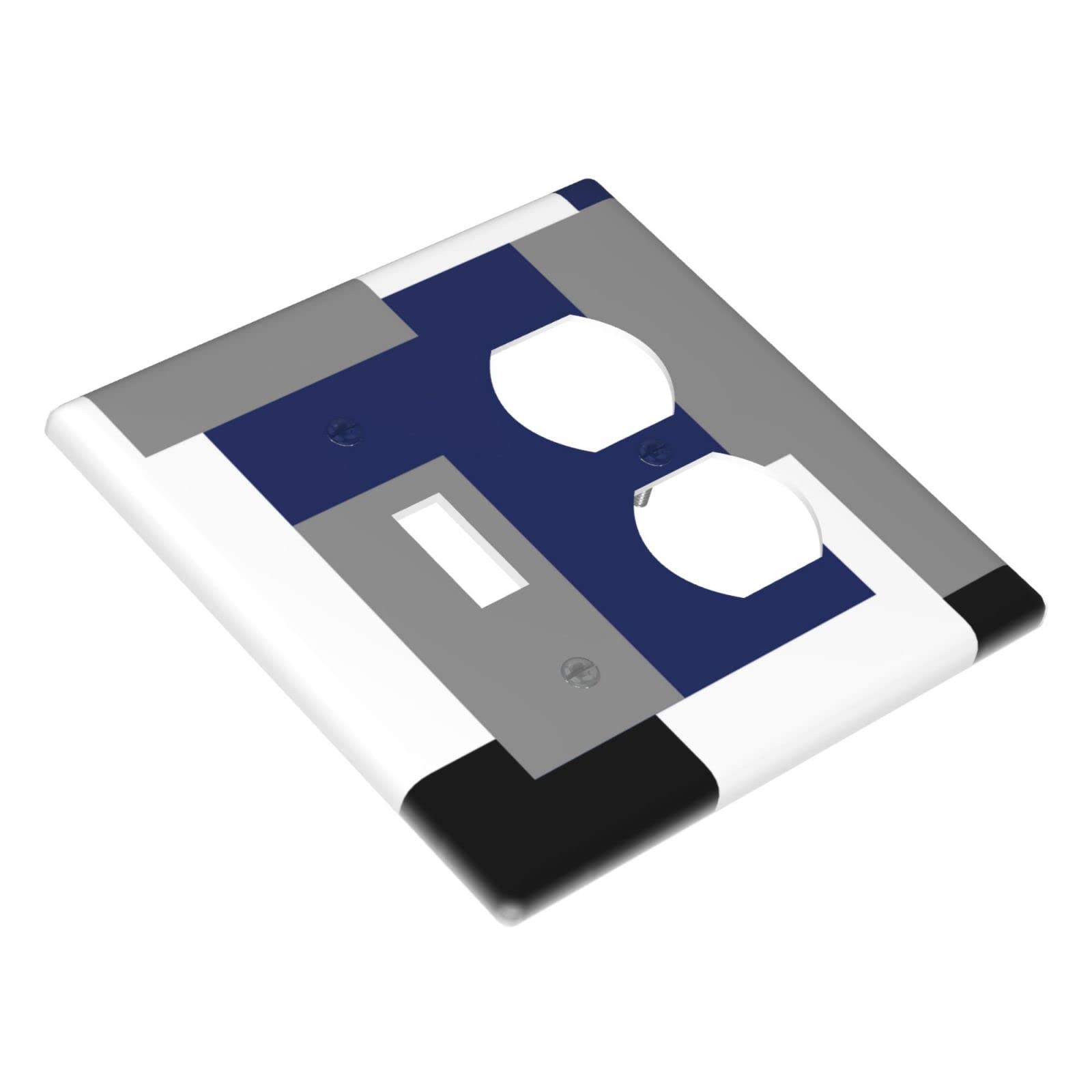 Abstract Blue Gray Light Switch Cover - Decorative 2 Gang Duplex Outlet Wall Plate - Funny Toggle Combination Faceplate 4.5 x 4.5 Inch - Perfect for Home, Office & Kids Room Decor