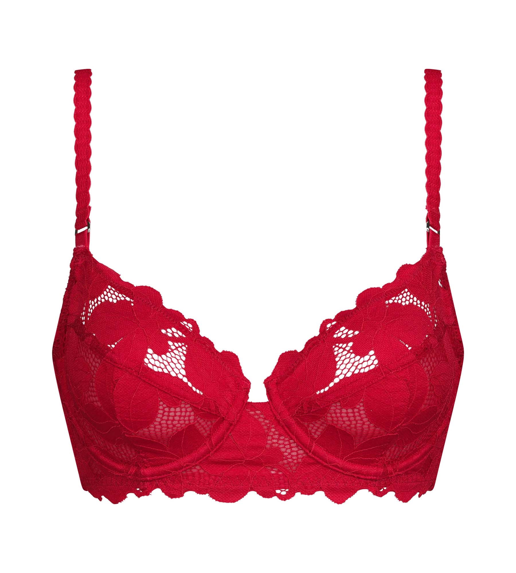 Red Dim Lacy Floral Embroidered Underwire Bra - Comfortable & Supportive Lingerie for Everyday Wear & Special Occasions
