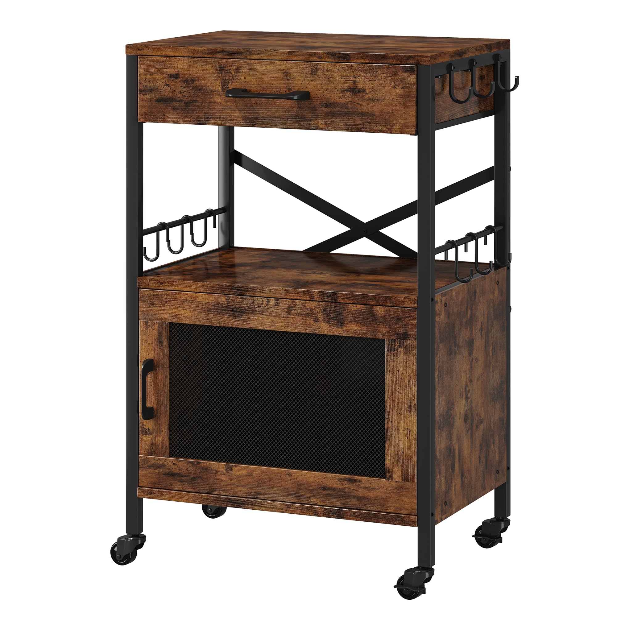 Homeiju Kitchen Island Cart with Drawer - Mobile Storage Cabinet with Wheels, Microwave Stand & Coffee Station - Perfect for Small Kitchens, Dining Rooms & Apartment Living