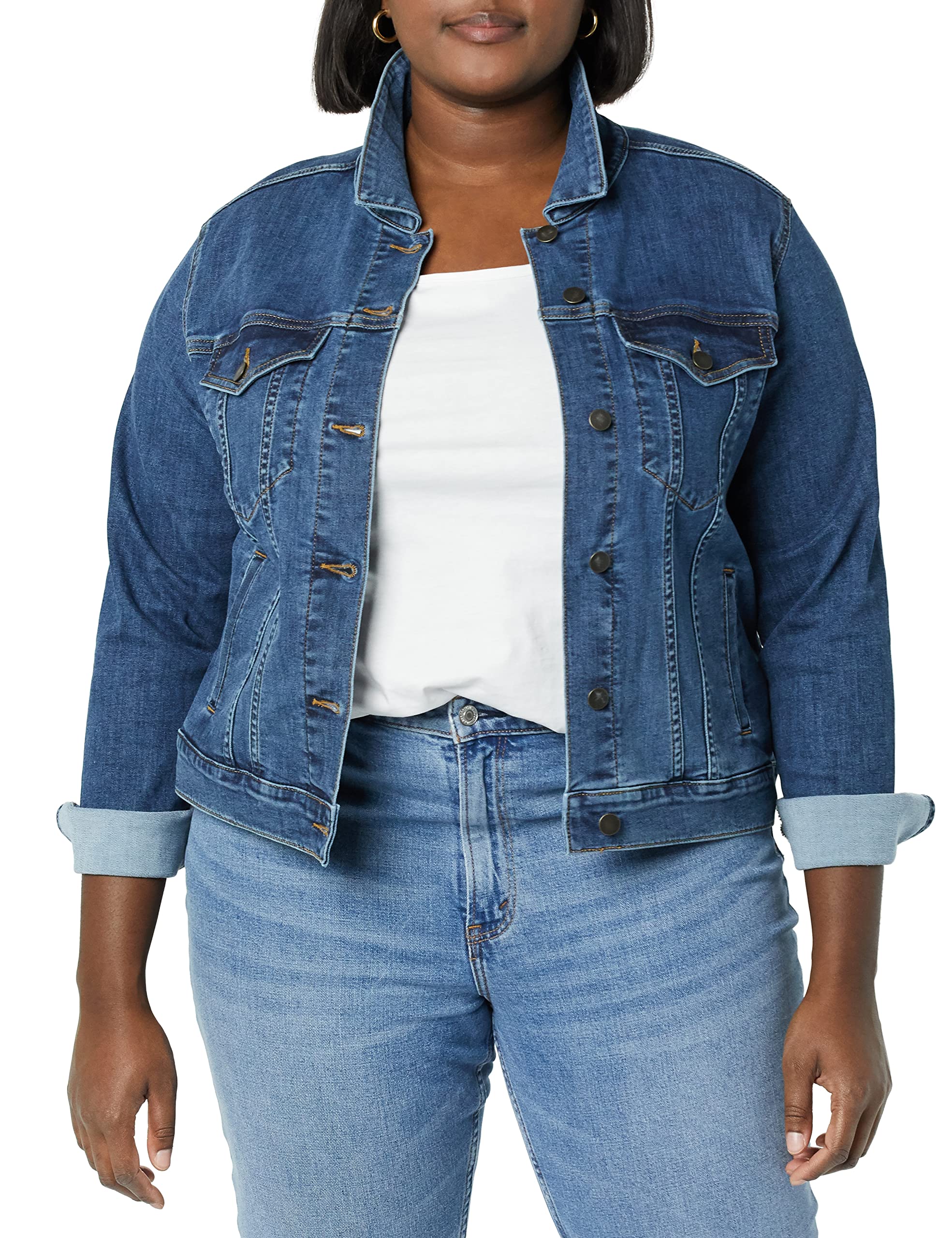 Amazon Essentials Women's Denim Jacket - Plus Size & Regular Fit Casual Outerwear for Spring & Fall Fashion | Perfect for Layering, Weekend Outings & Street Style Looks