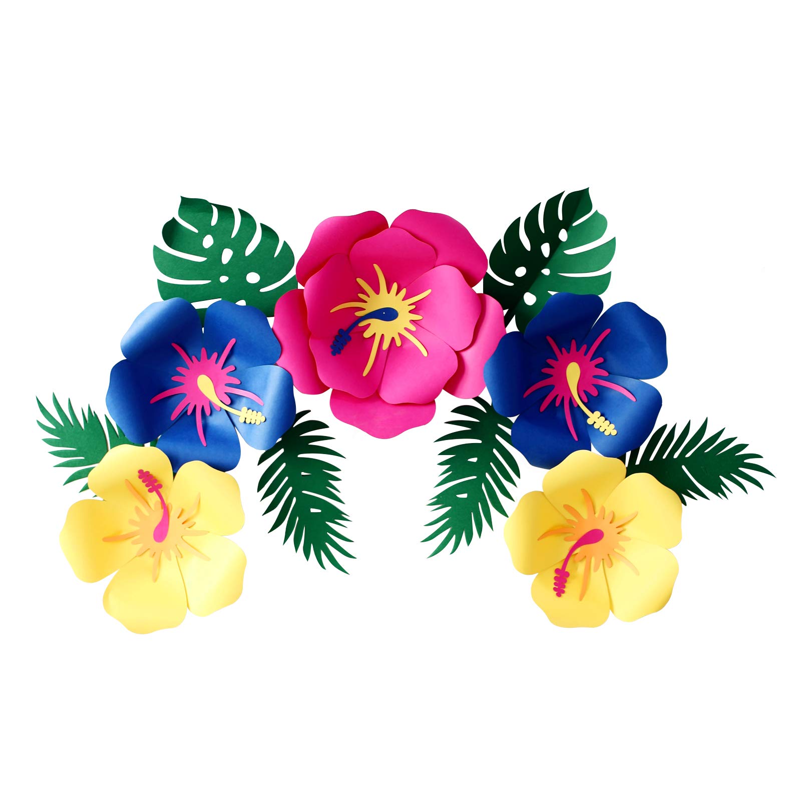 Vibrant Luau Hawaiian Hibiscus Paper Flowers & Tropical Leaves - Artificial Floral Decor for Mexican & Hawaiian Parties, Aloha Tiki Wedding Centerpieces, Bridal Showers, Backdrops & Wall Decorations - Perfect for Beach-Themed Events, Luau Celebrations & Tropical Home Décor