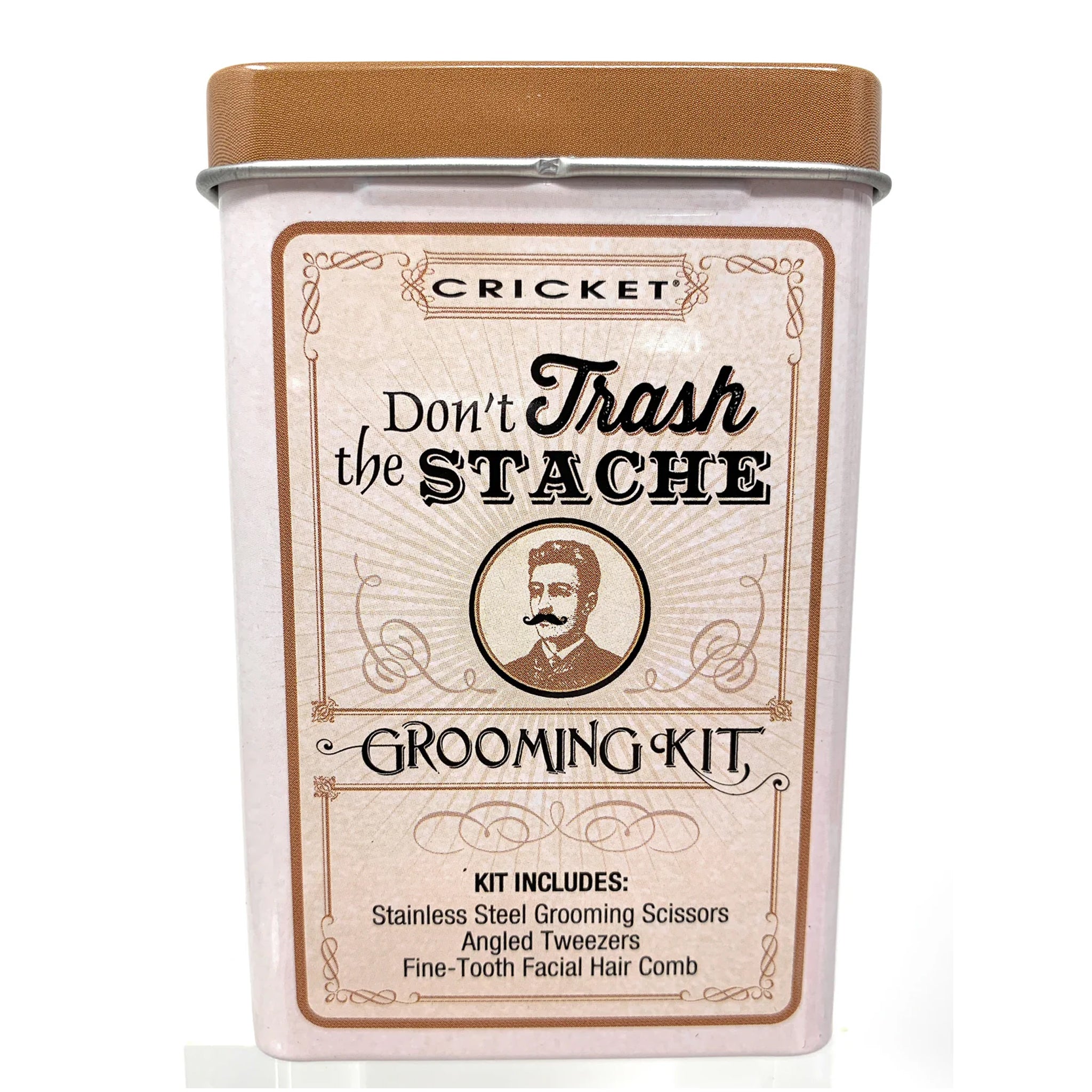 Premium Cricket Don't Trash The Stache Grooming Kit - 3-Piece Set with Grooming Shears, Tweezers & Beard Comb for Men | Perfect for Travel, Home & Gift Giving