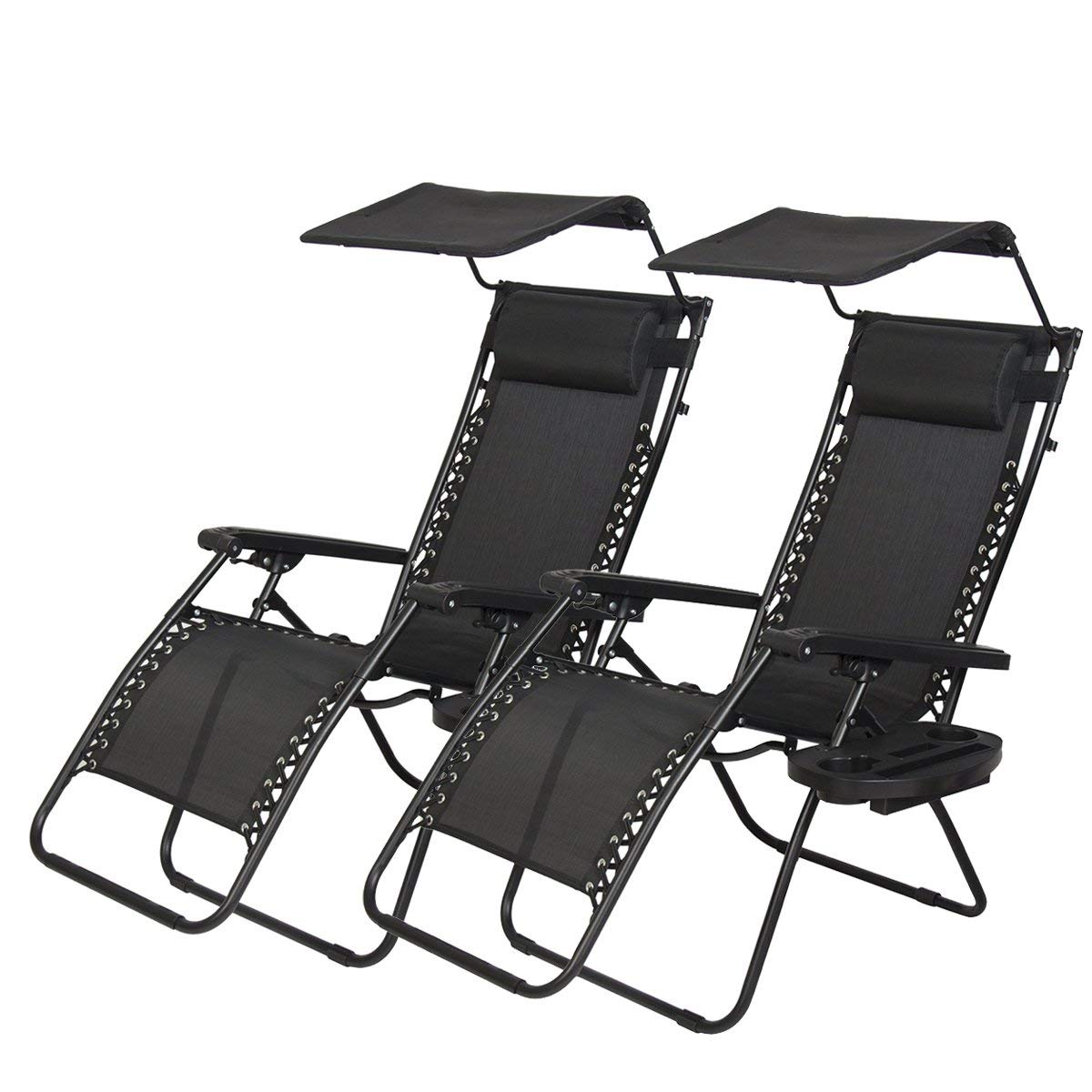 PayLessHere Zero Gravity Lounge Chairs 2-Pack with Adjustable Canopy & Cup Holders - Perfect for Patio, Poolside, Beach & Outdoor Relaxation