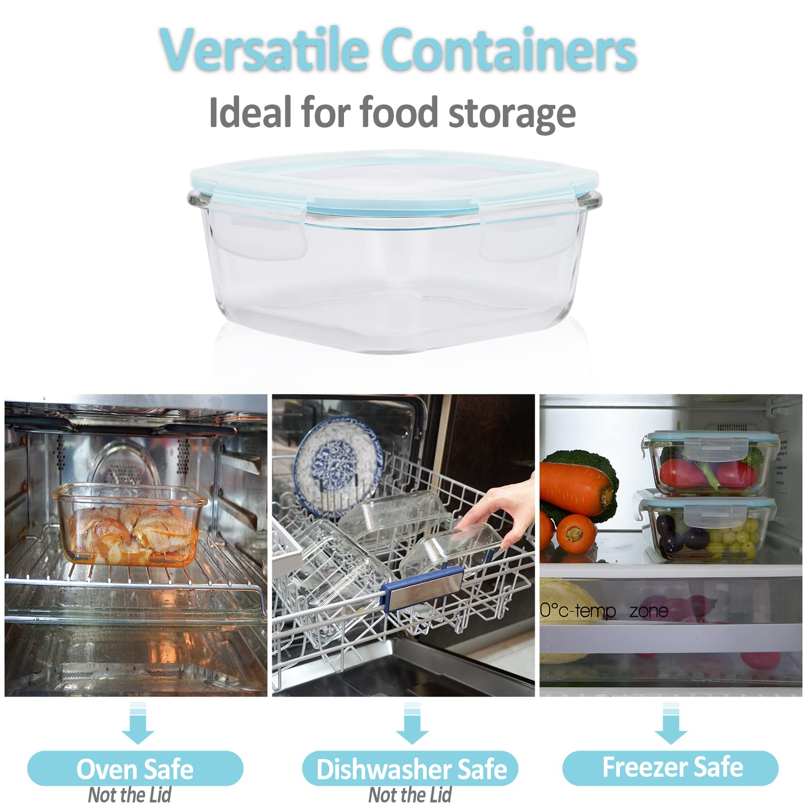 Premium 4-Pack Airtight Glass Food Storage Containers with Lids - Leakproof, Shatter-Resistant & Oven/Dishwasher Safe - Perfect for Meal Prep, Leftovers & Pantry Organization (Blue)