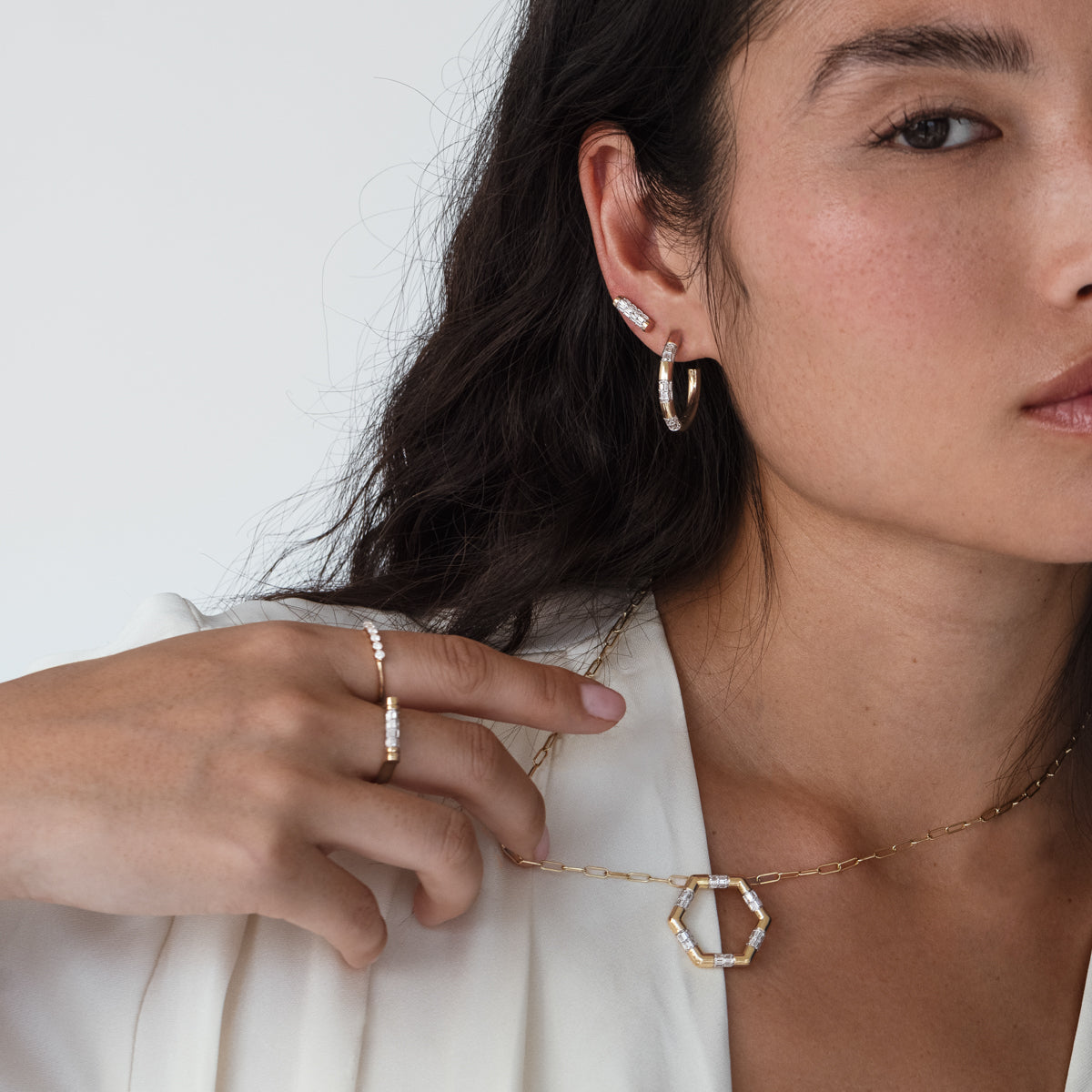 Tusk Baguette Hoop Earrings for Women - Elegant Gold Plated Dangle Earrings for Party, Wedding & Everyday Wear