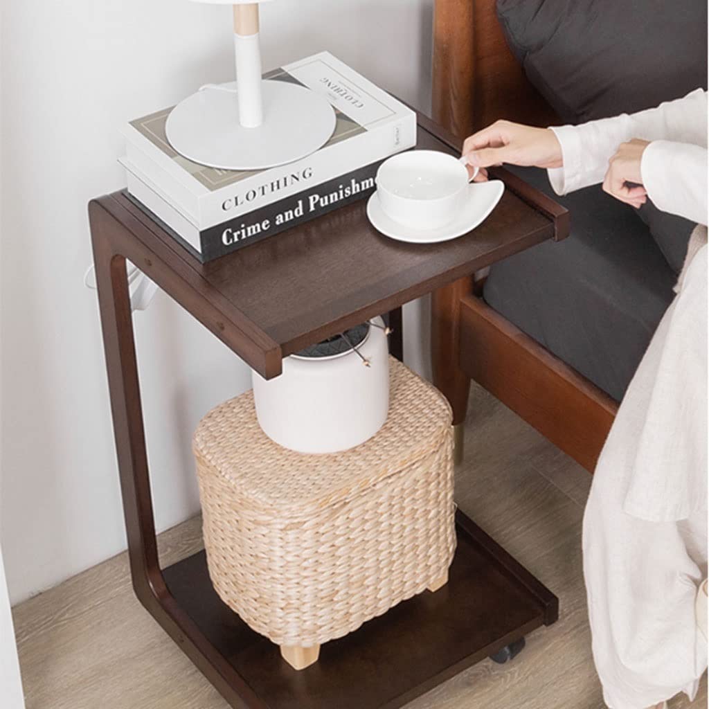Portable C-Shaped Side Table with Wheels - Adjustable Overbed Table, Snack Tray & Laptop Stand for Sofa, Bed, or Office Use - Easy Assembly Rolling End Table for Living Room, Bedroom & Small Spaces