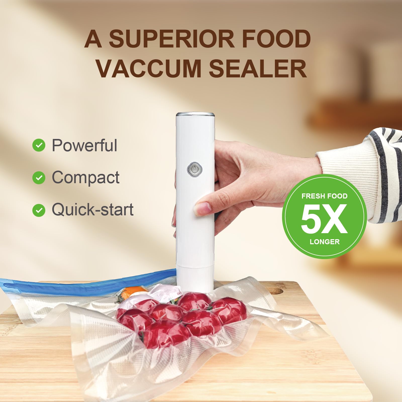 Portable Cordless Vacuum Sealer for Food Storage - Handheld Food Saver Machine with 12 Reusable Bags | Compact for Meat, Vegetables, Travel, Camping & Kitchen | Perfect for Meal Prep, Sous Vide & Extending Shelf Life