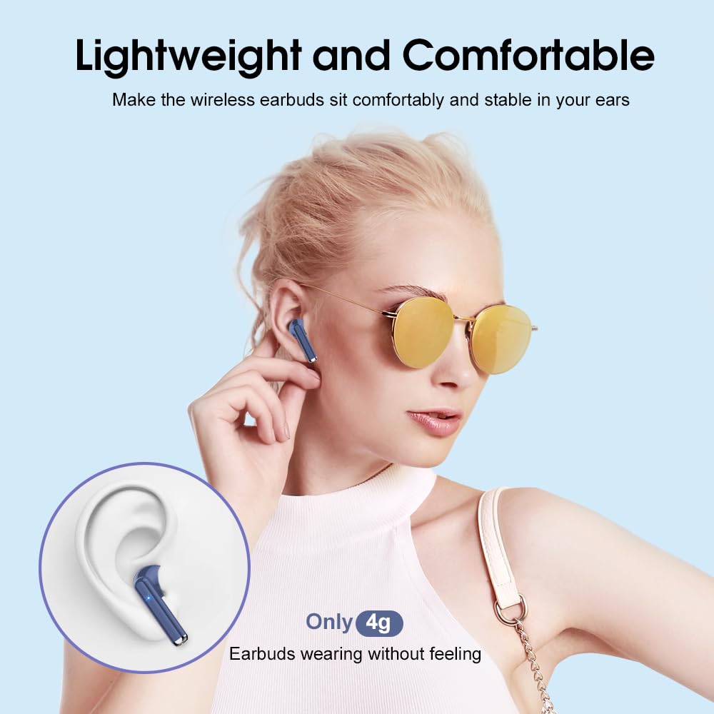 OYIB Wireless Earbuds Bluetooth 5.3 with 4-Mic ENC Noise Cancellation, Touch Control 25H Playtime LED Display, IPX7 Waterproof Sports Earphones for Running Gym Workout - Deep Blue | Perfect for Commuting, Workouts & Travel