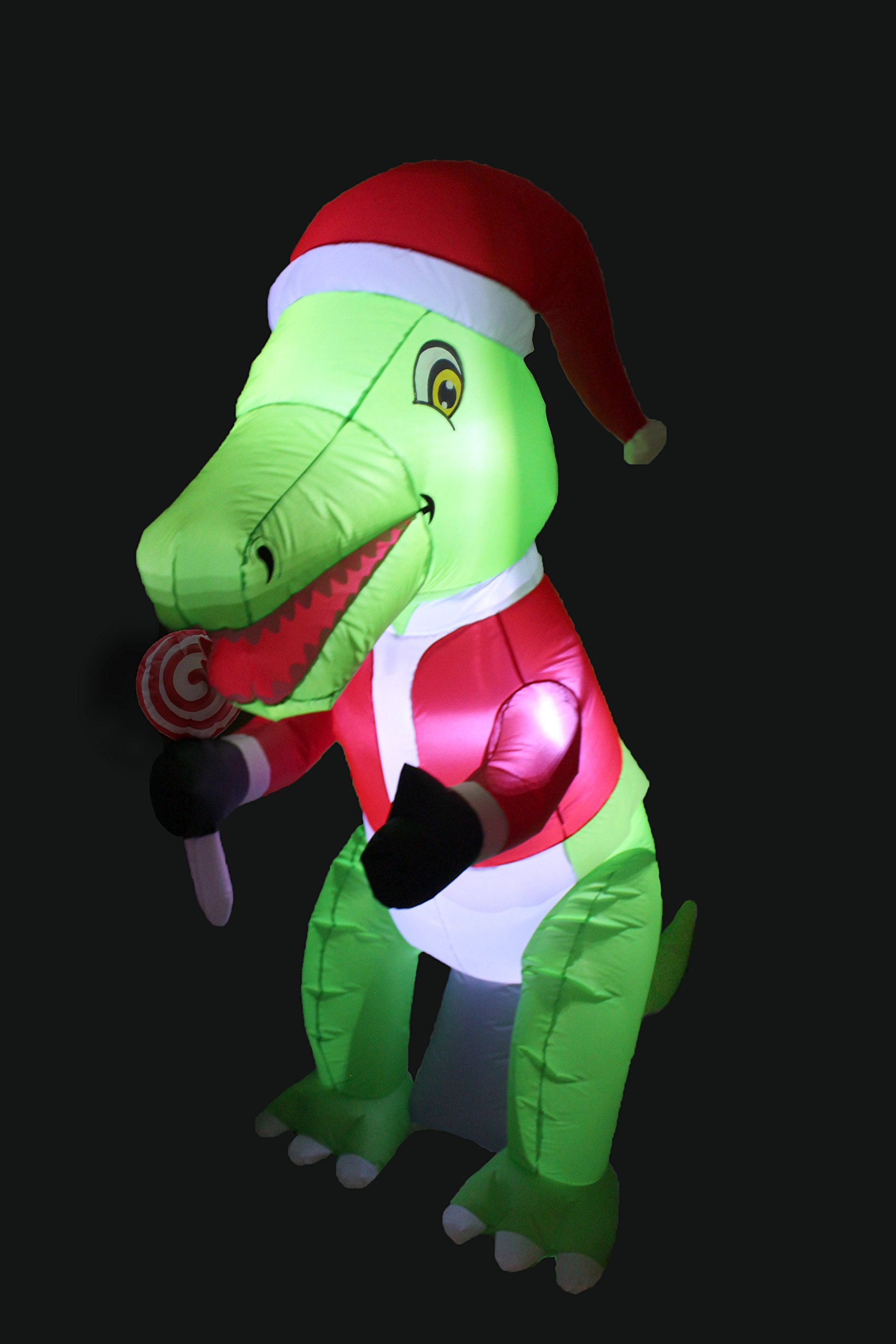 6ft Christmas Inflatable Dinosaur with Hat & 12ft Santa Sleigh with Reindeer - Giant Outdoor Holiday Decorations for Yard, Party, Xmas Decoration (2-Piece Set)