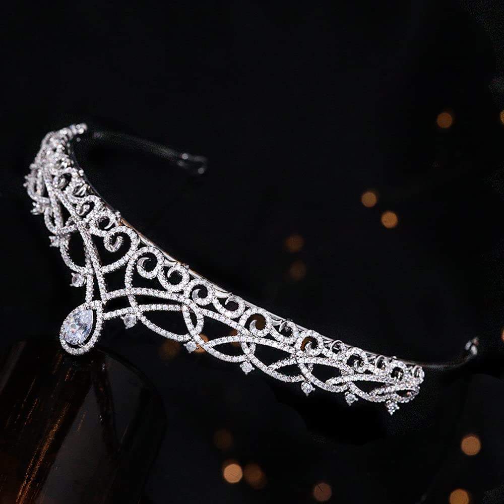Jorsnovs Cubic Zirconia Tiara Crown for Women - Sweet 16 Princess Wedding Bridal Headpiece, CZ Party Prom Hair Jewelry Accessories - Perfect for Pageants, Birthday Celebrations and Special Occasions