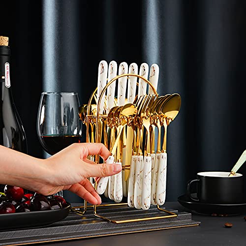 24-Piece Stainless Steel Silverware Set with Ceramic Handle - 304 Stainless Steel Cutlery (Fork, Spoon, Knife) - Elegant Blue Dinnerware for Home, Restaurant & Party Use
