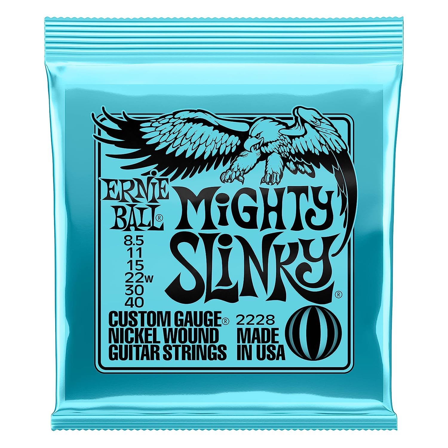 Ernie Ball Mighty Slinky Nickel Wound Electric Guitar Strings - 8.5-40 Gauge (P02228) | Perfect for Rock, Blues & Metal - Studio & Live Performance