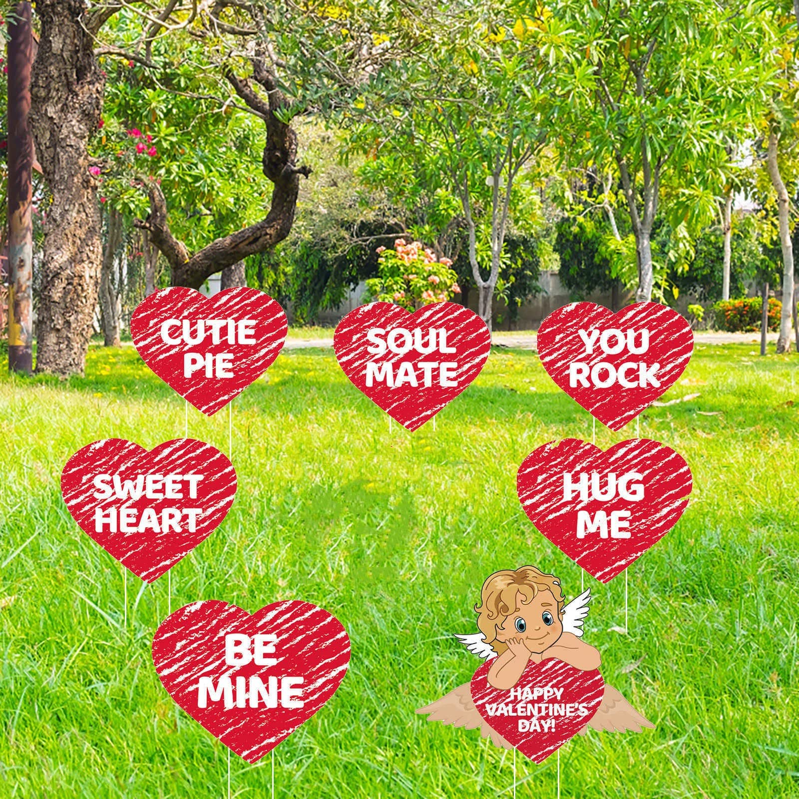 KSHQU 8-Pack Wooden Decorative Garden Stakes for Outdoor Yard & Lawn - Valentine's Day, Spring & Seasonal Decorations (Multicolor) - Perfect for Front Yard, Backyard, Flower Beds & Pathway Markers