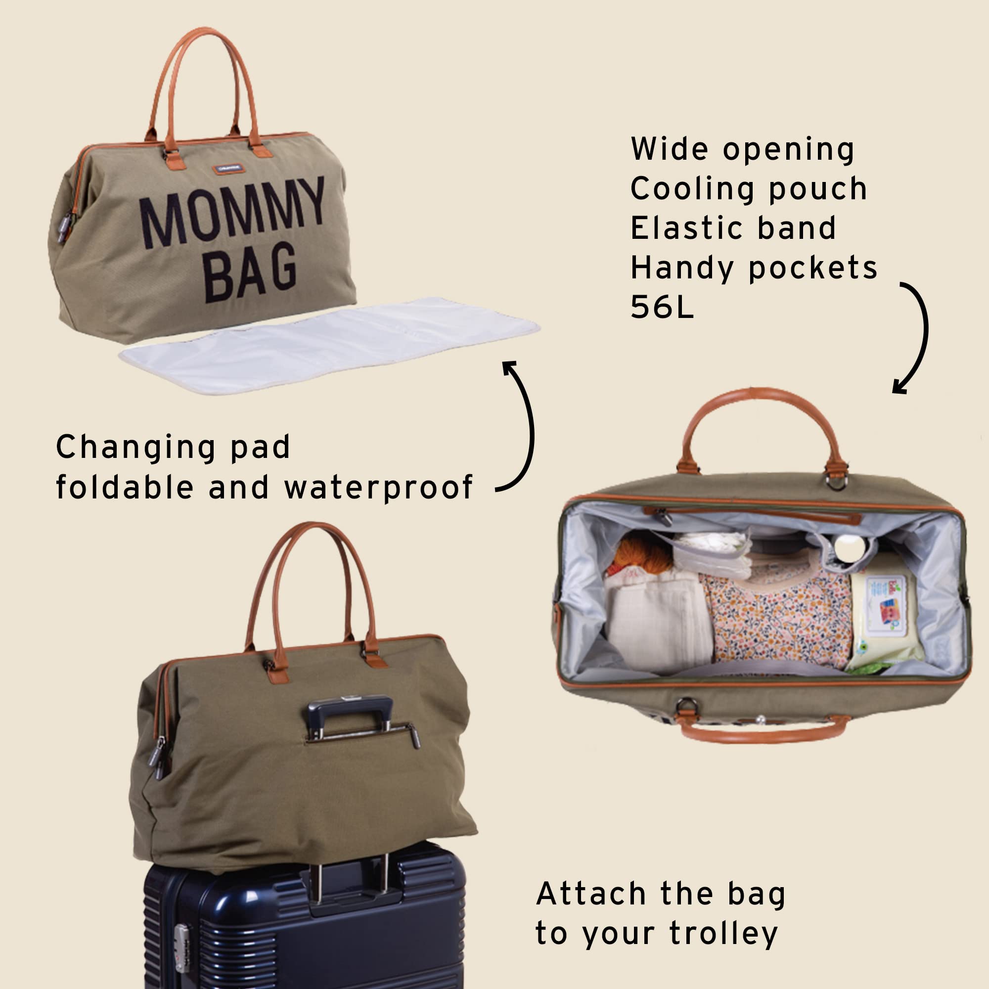 CHILDHOME Large Capacity Mommy Diaper Bag - Waterproof Maternity Travel Backpack with Insulated Pocket, Adjustable Shoulder Strap & Changing Mat - Perfect for Baby Care, Hospital Visits and Family Outings