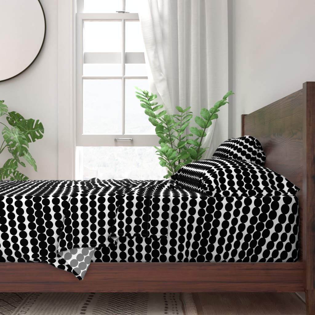 Minimalist Scandinavian Midcentury Modern Dots Black Circles White Print 100% Cotton Twin 3-Piece Sheet Set | Soft & Breathable Bedding for Cozy Nights | Perfect for Guest Rooms, Dorms & Modern Home Decor