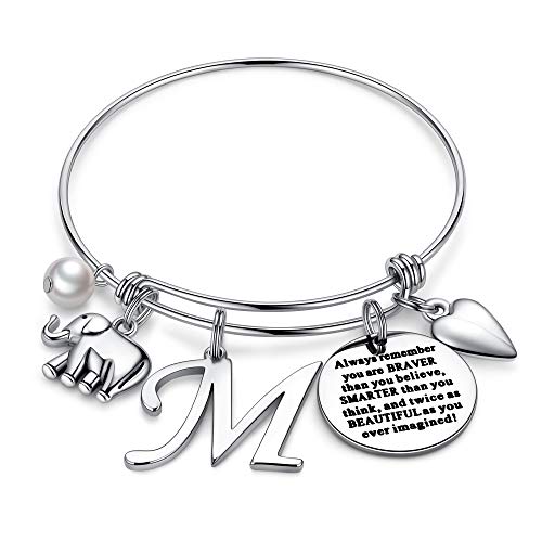 Ursteel Dainty Initial Elephant Charm Bracelet - Inspirational Jewelry Gift for Women, Girls, Mom & Daughter - Perfect for Birthday, Friendship & Special Occasions