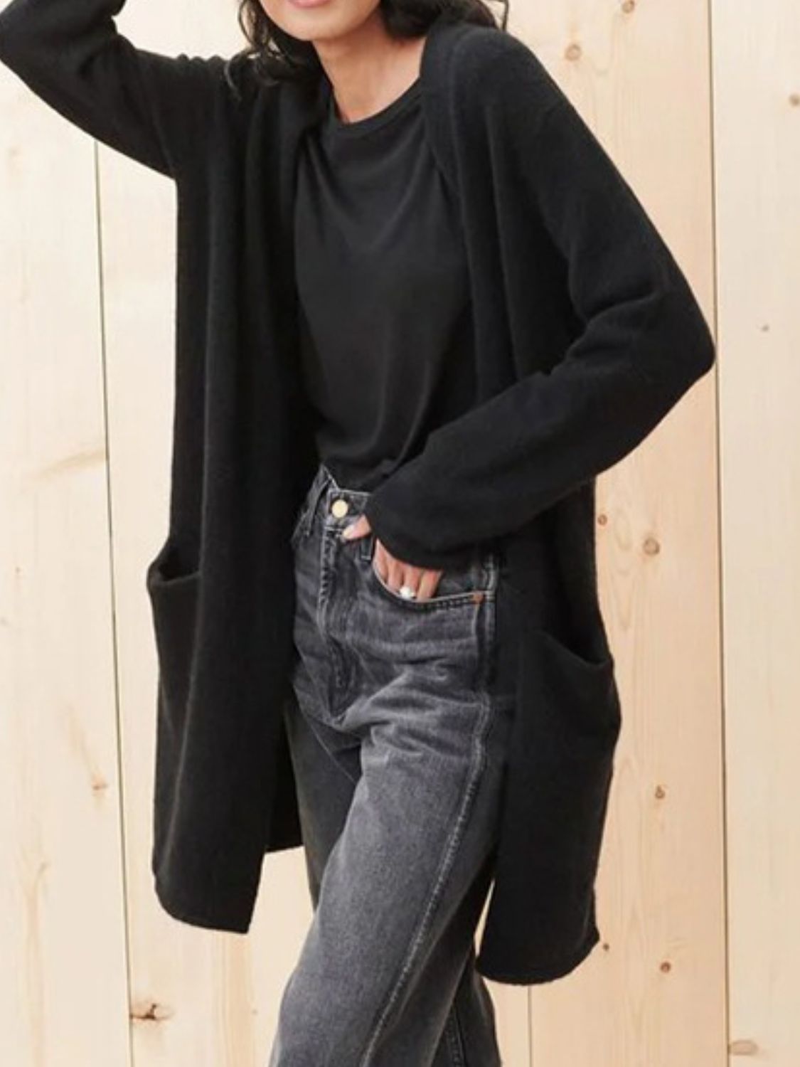 Stylish Open Front Long Sleeve Cardigan with Pockets - Cozy Fall & Winter Layering Essential for Women