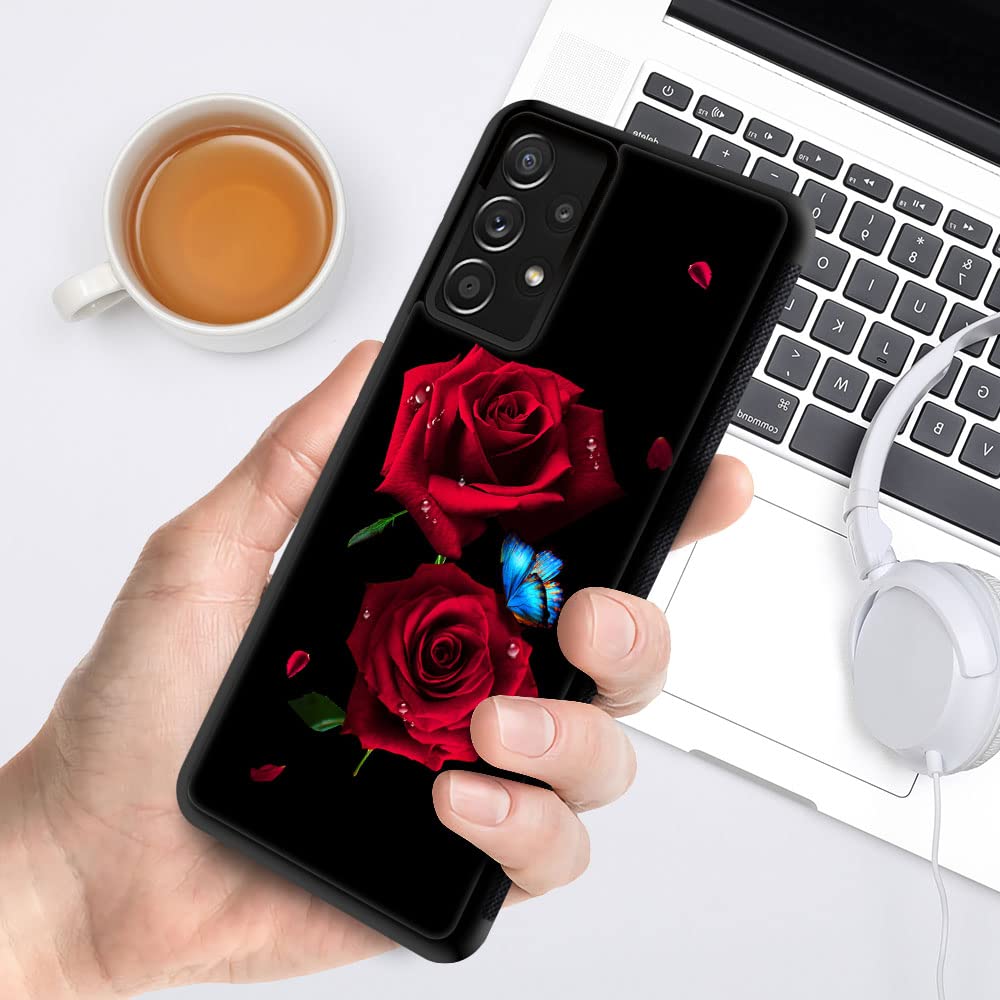 Samsung Galaxy A13 4G Case with Blue Butterfly & Red Rose Design - Protective Phone Cover for Men & Women | Perfect for Everyday Use, Work & Travel