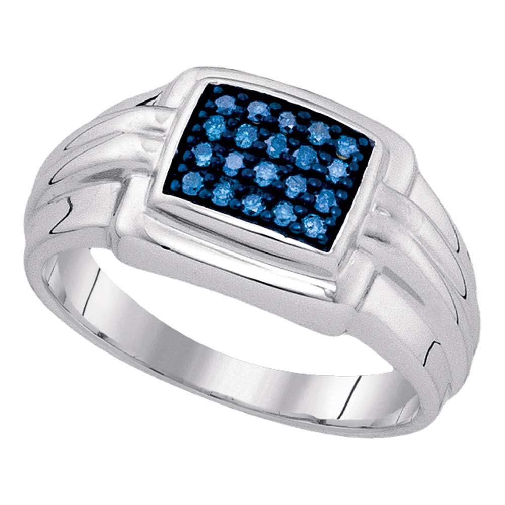 FB Jewels Sterling Silver Men's Round Blue Enhanced Diamond Cluster Wedding Band Ring - 1/4 CTTW, Size 10 - Perfect for Engagement, Anniversary & Special Occasion Gifts