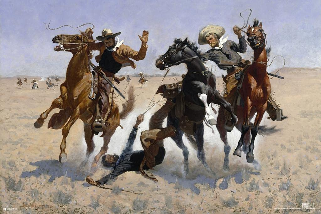 Frederic Remington Western Art Print - Laminated Cowboy & Horse Painting, 16x24 - Wild West Decor for Home, Office & Ranch | Dry Erase Wall Art, Longhorn Poster, Old West Aesthetic