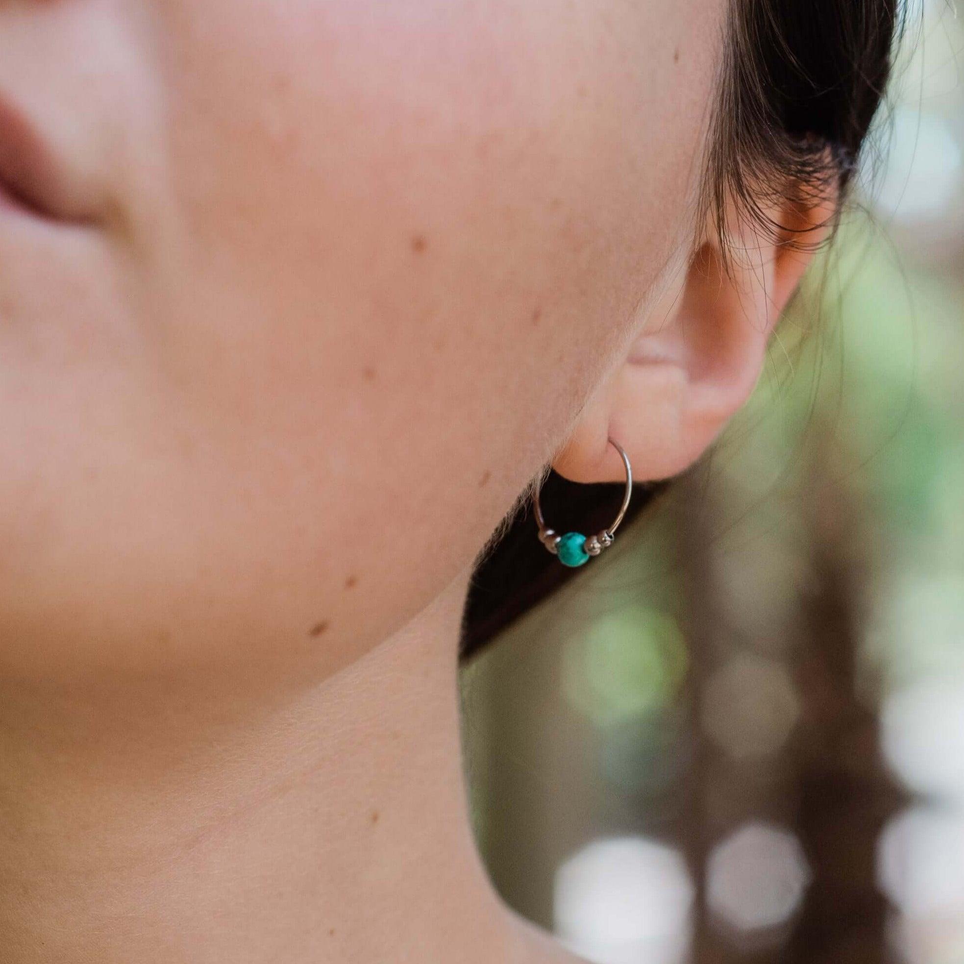 Tiny Turquoise Bead Hoop Earrings - Dainty Bohemian Jewelry for Women | Perfect for Everyday Wear, Parties & Gifts