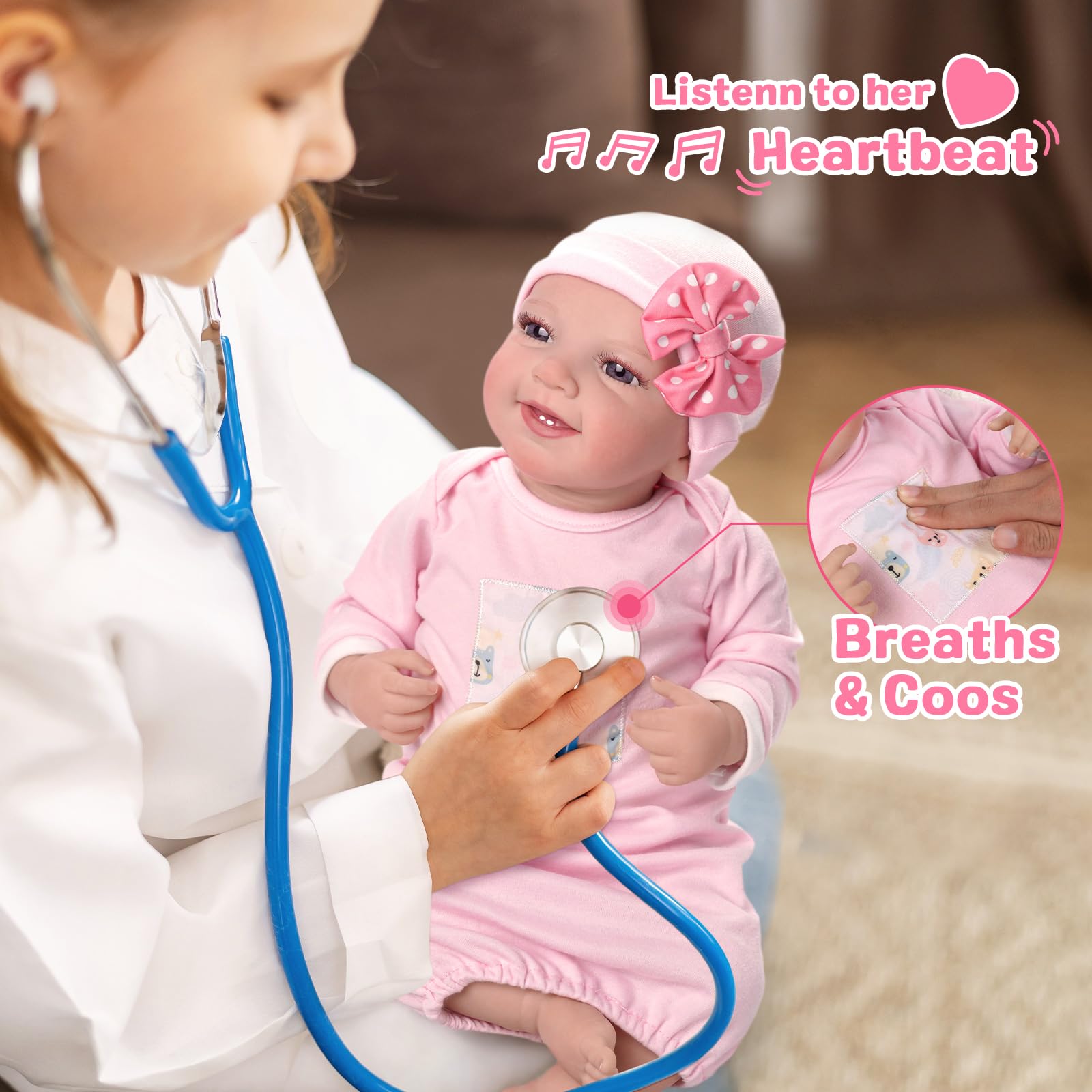 Lifelike Reborn Baby Doll with Realistic Heartbeat & Cooing Sounds - 20-Inch Soft Interactive Newborn Baby Doll for Girls Age 3+ | Perfect for Role Play, Gift Giving & Emotional Comfort