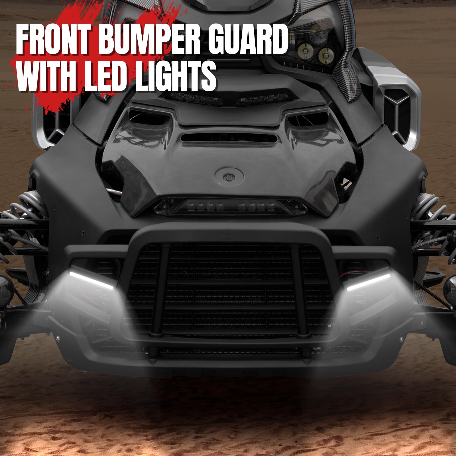 Can Am Ryker 600 900 Rally Front Bumper Guard with LED Lights - UTV PRO Vehicle Protection Brush Guard with LED Accent Lights - Replacement for OEM #219401108 - Perfect for Off-Roading & Night Riding