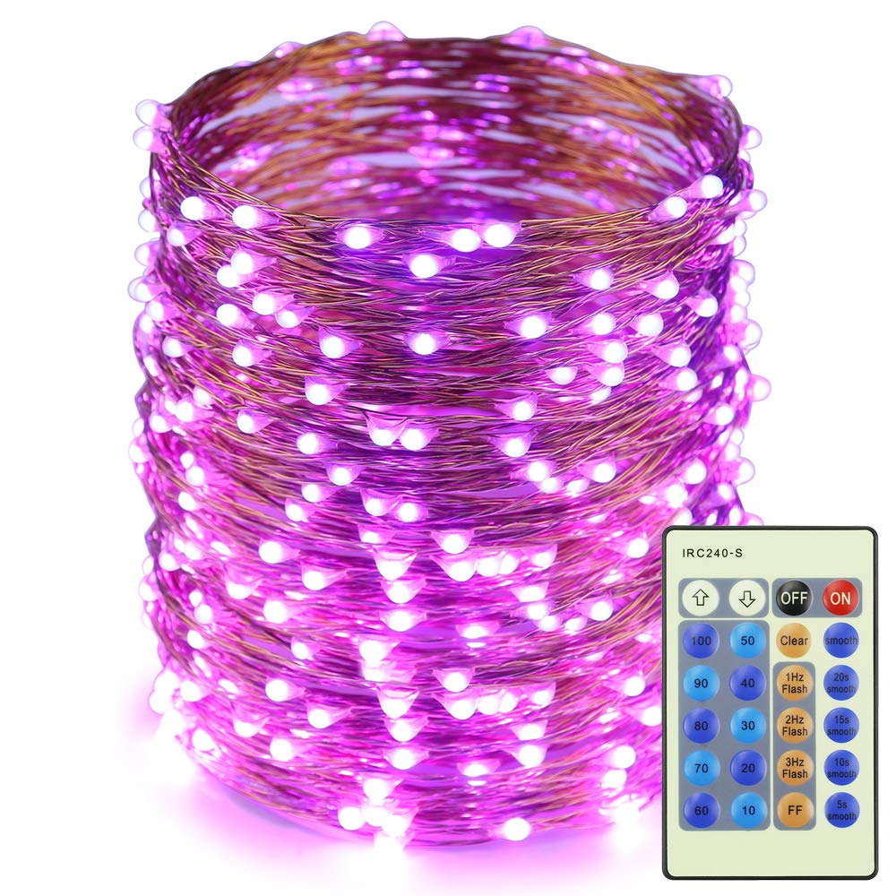 Dimmable LED String Lights 165ft 500 LEDs - Remote Controlled Copper Wire Fairy Lights for Christmas Decorations, Wedding, Party & Home Decoration (Purple) | Indoor & Outdoor Holiday Lighting