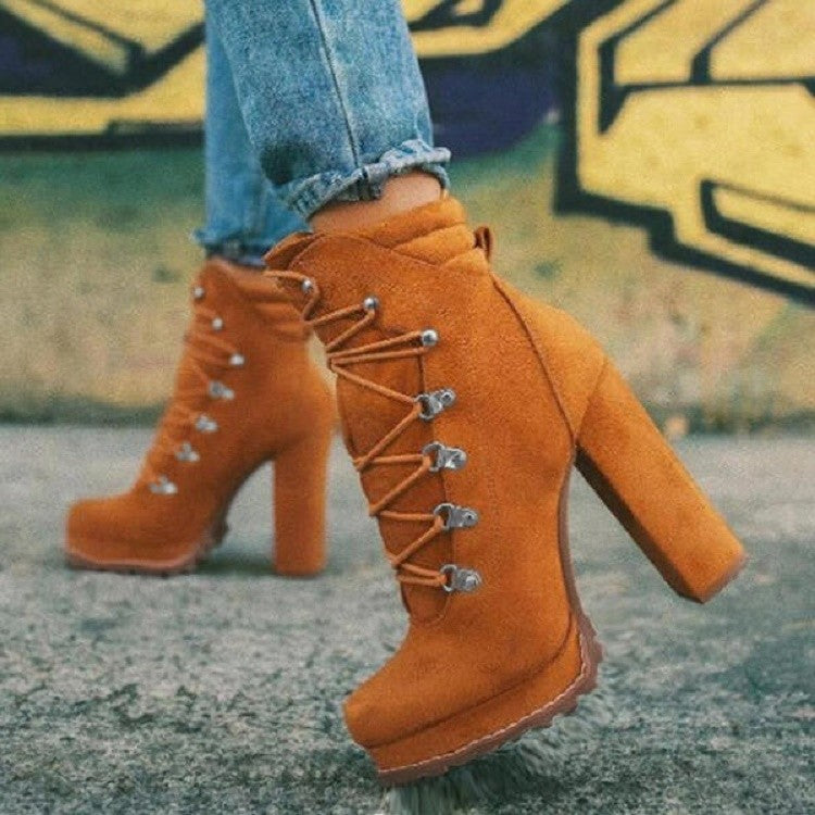 Women's Suede Lace-Up Martin Boots - Stylish & Comfortable Ankle Boots for Casual Wear, Fall Fashion & Outdoor Activities