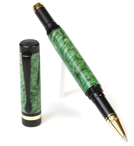 Lanier Pens Classic Rollerball Pen - Premium Black Enamel Plating with Green Box Elder Wood - Elegant Writing Instrument for Office, Business Gifts & Professional Use