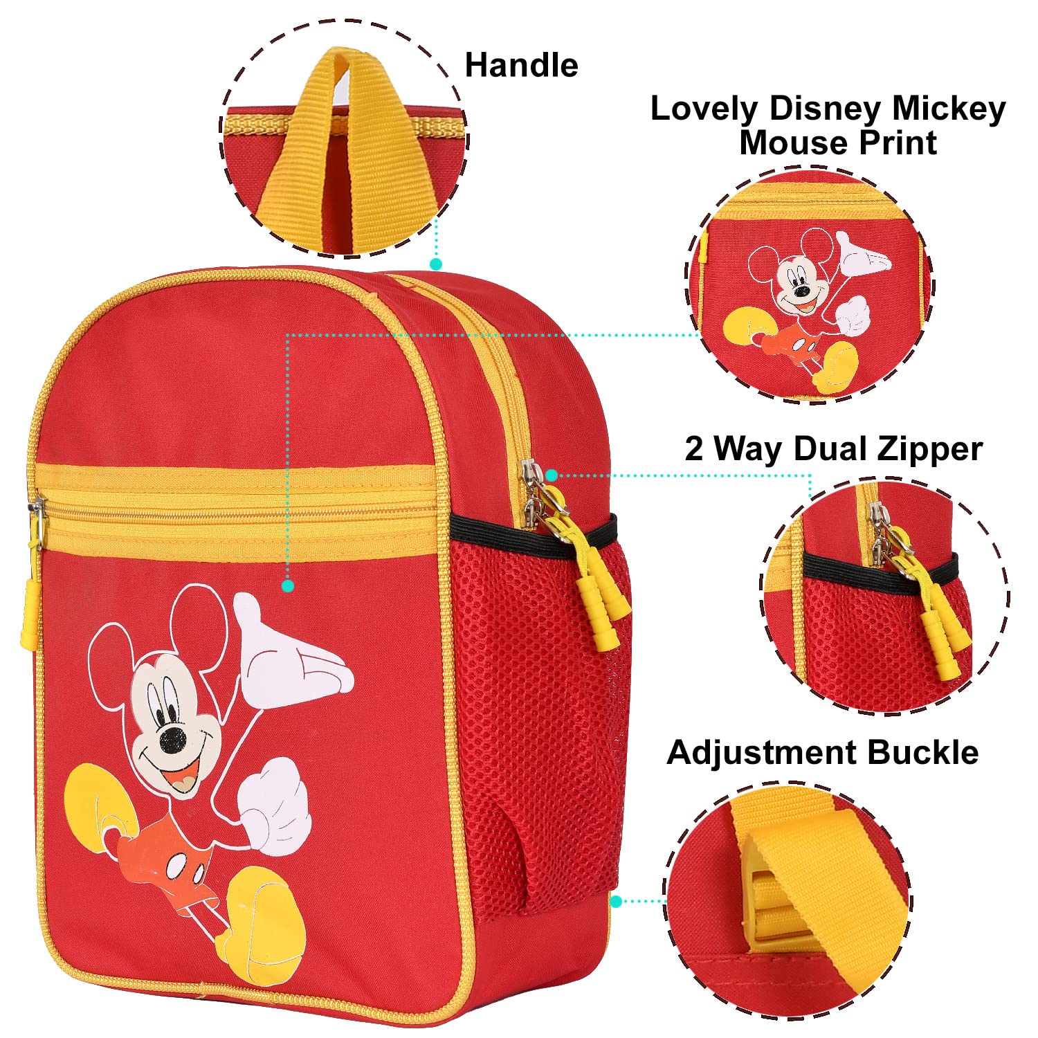 Disney Mickey Mouse Kids School Backpack - 2 Compartment Book Bag for Boys & Girls | Durable Student Backpack for Elementary & Middle School | Perfect for School, Travel & Daily Use (Red)