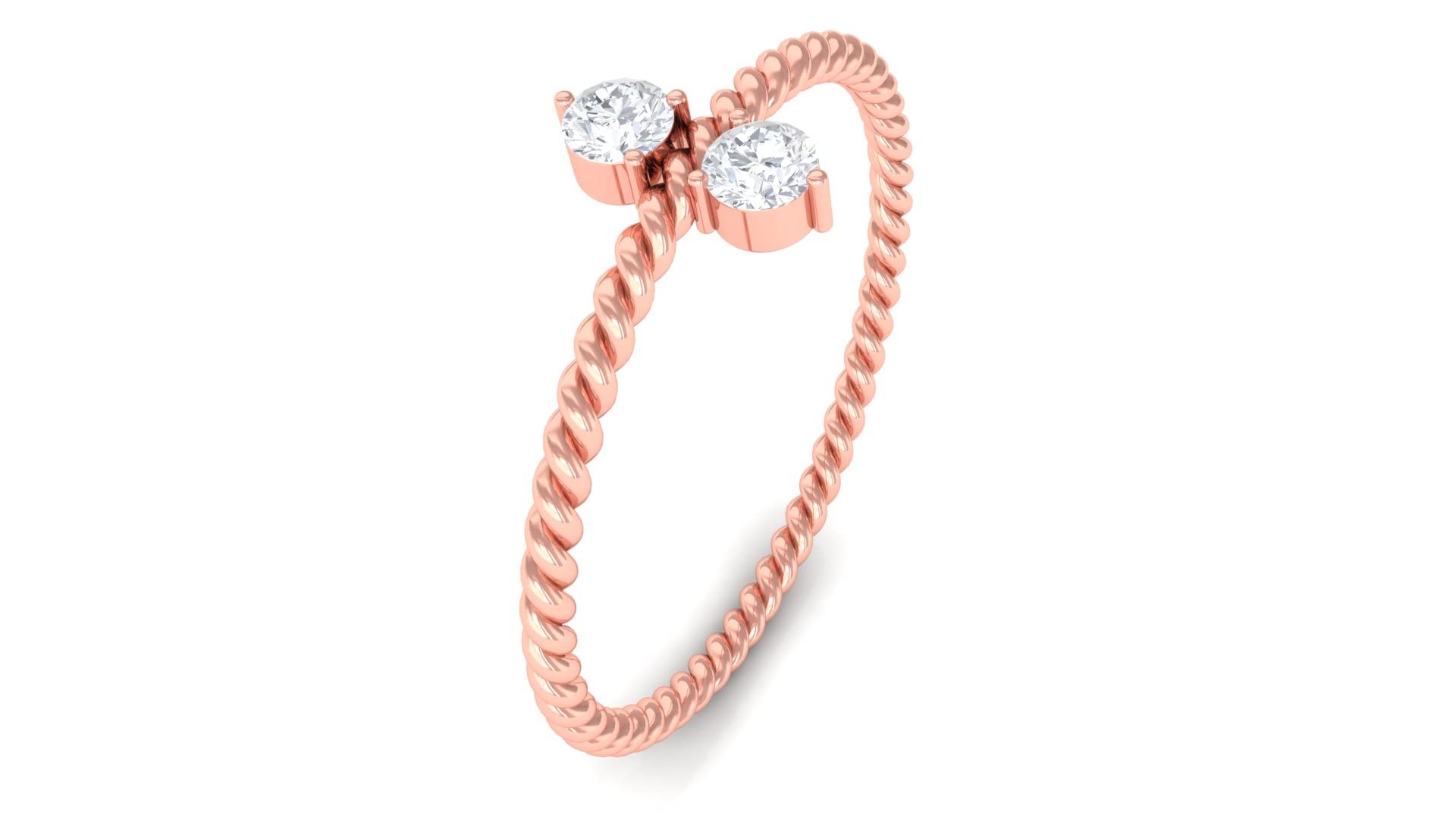 14K Solid Gold Certified Diamond Promise Ring - Two Stone Dainty Diamond Gold Rope Ring for Engagement, Anniversary & Special Occasions