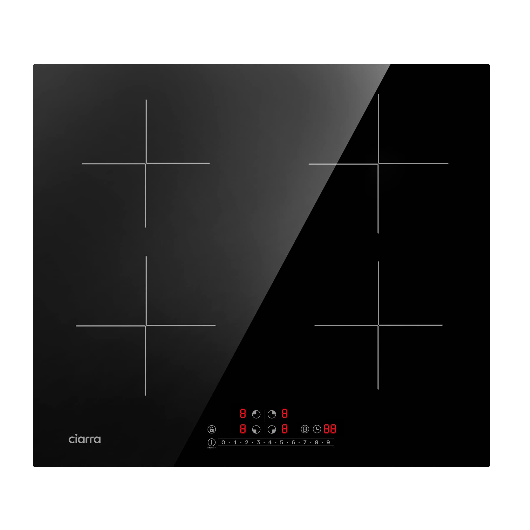 CIARRA CBBIH4B 4-Burner Induction Cooktop 7200W with Booster Function, Touch Control, Timer, Ceramic Glass, 9 Power Levels, Child Safety Lock - Perfect for Home Kitchens, Restaurants & Outdoor Cooking