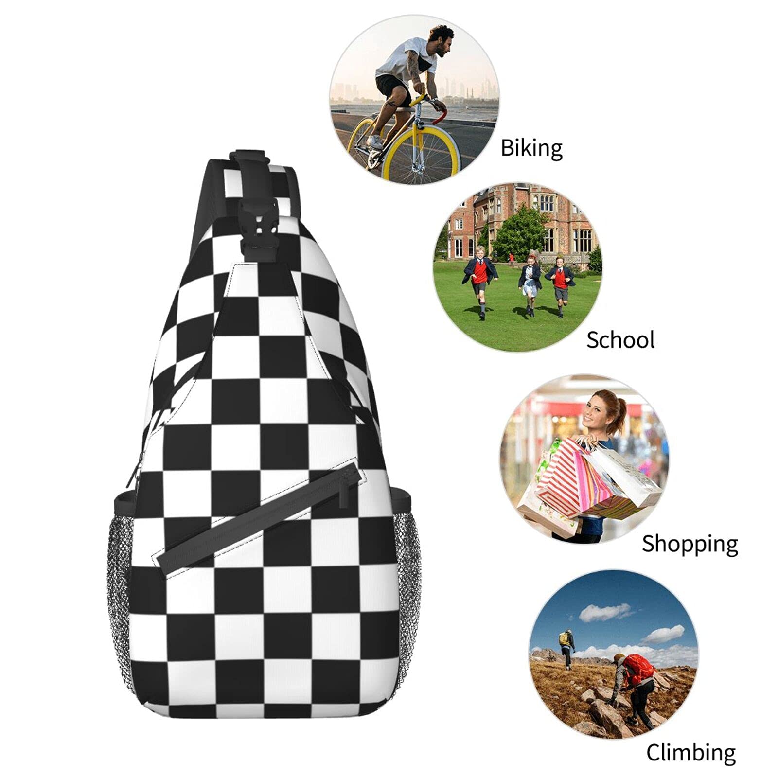 AMRANDOM Men's Lightweight Crossbody Sling Bag - Stylish Checkerboard Plaid Anti-Theft Shoulder Chest Pack for Travel, Gym & Daily Use | Perfect for Hiking, Commuting & Outdoor Activities