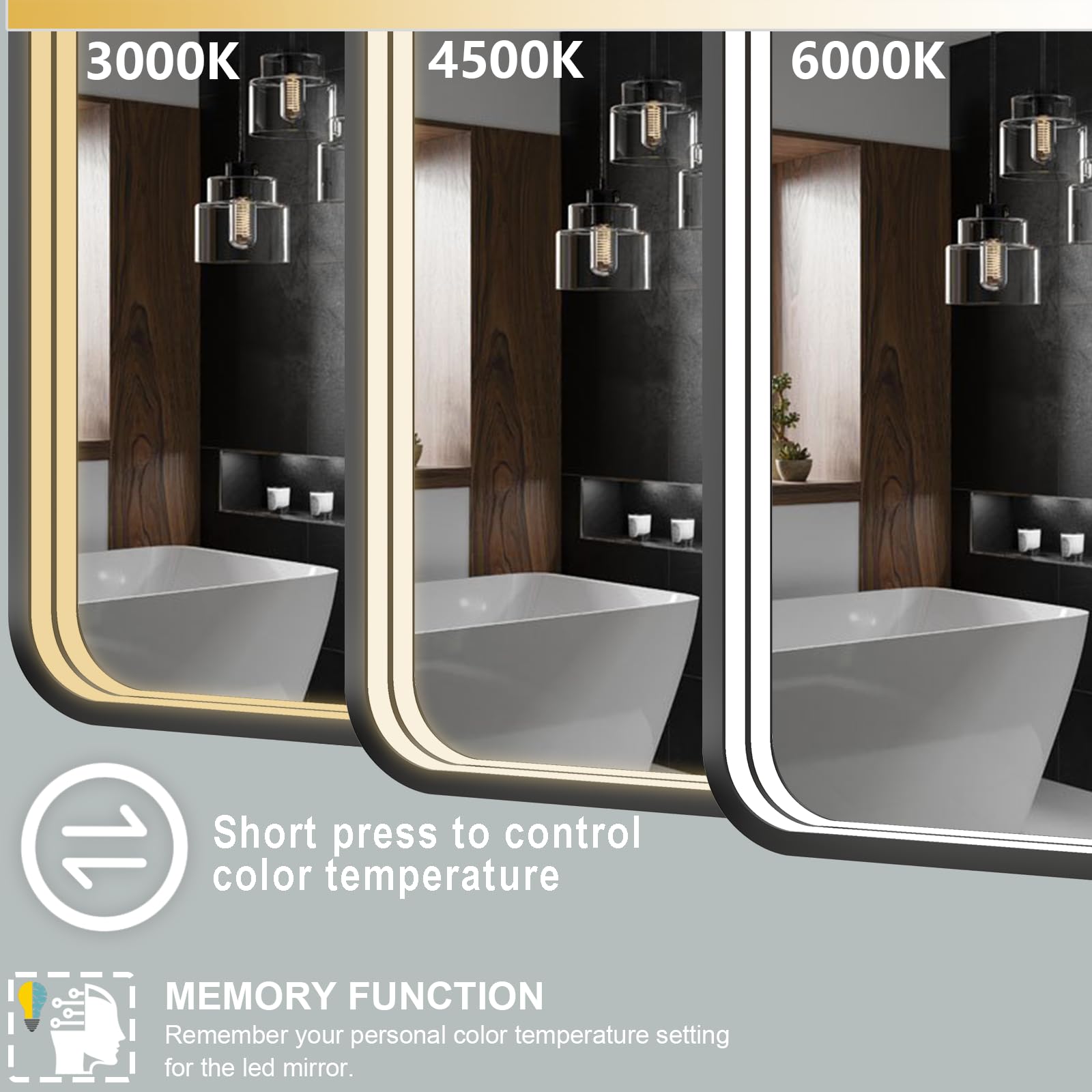 24x36 Inch LED Bathroom Mirror with Anti-Fog & Dimmable Lights - Black Framed Vanity Mirror for Home Decor