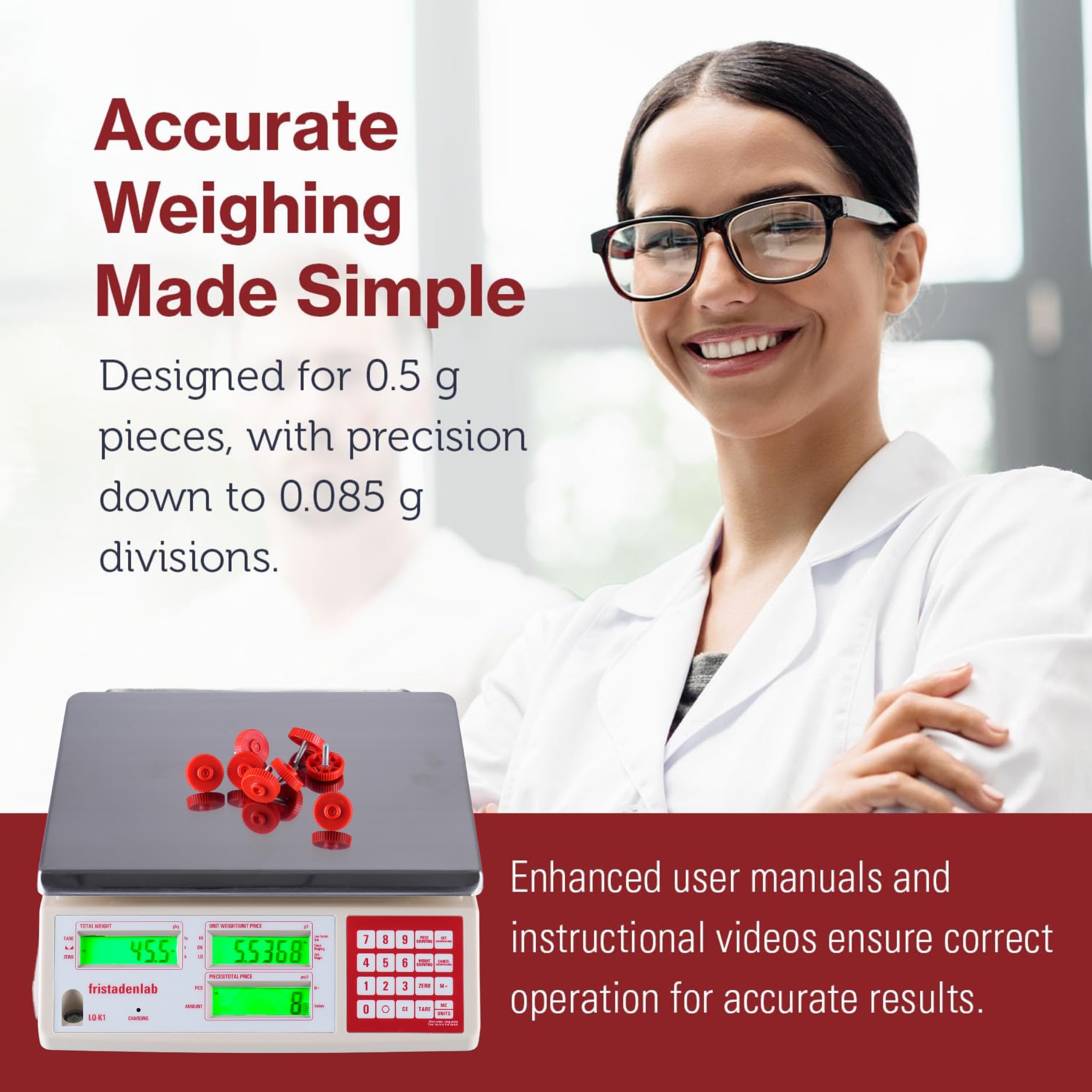 Fristaden Lab Precision Digital Scale 30kg x 0.5g | Industrial Counting Scale with Multiple Units (g/lbs/oz/kg) | Made in USA | Perfect for Warehouses, Jewelry Stores & Laboratories