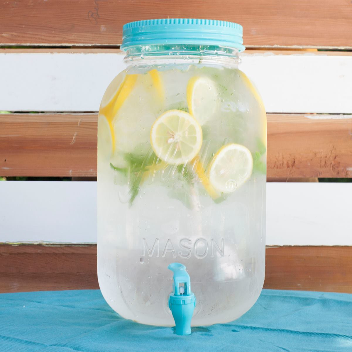 Aladdin Glass Mason Beverage Dispenser 128oz (3.8 Litres) - Large Glass Drink Dispenser with Spigot for Lemonade, Iced Tea, Party Punch - Perfect for Weddings, BBQs, and Outdoor Gatherings